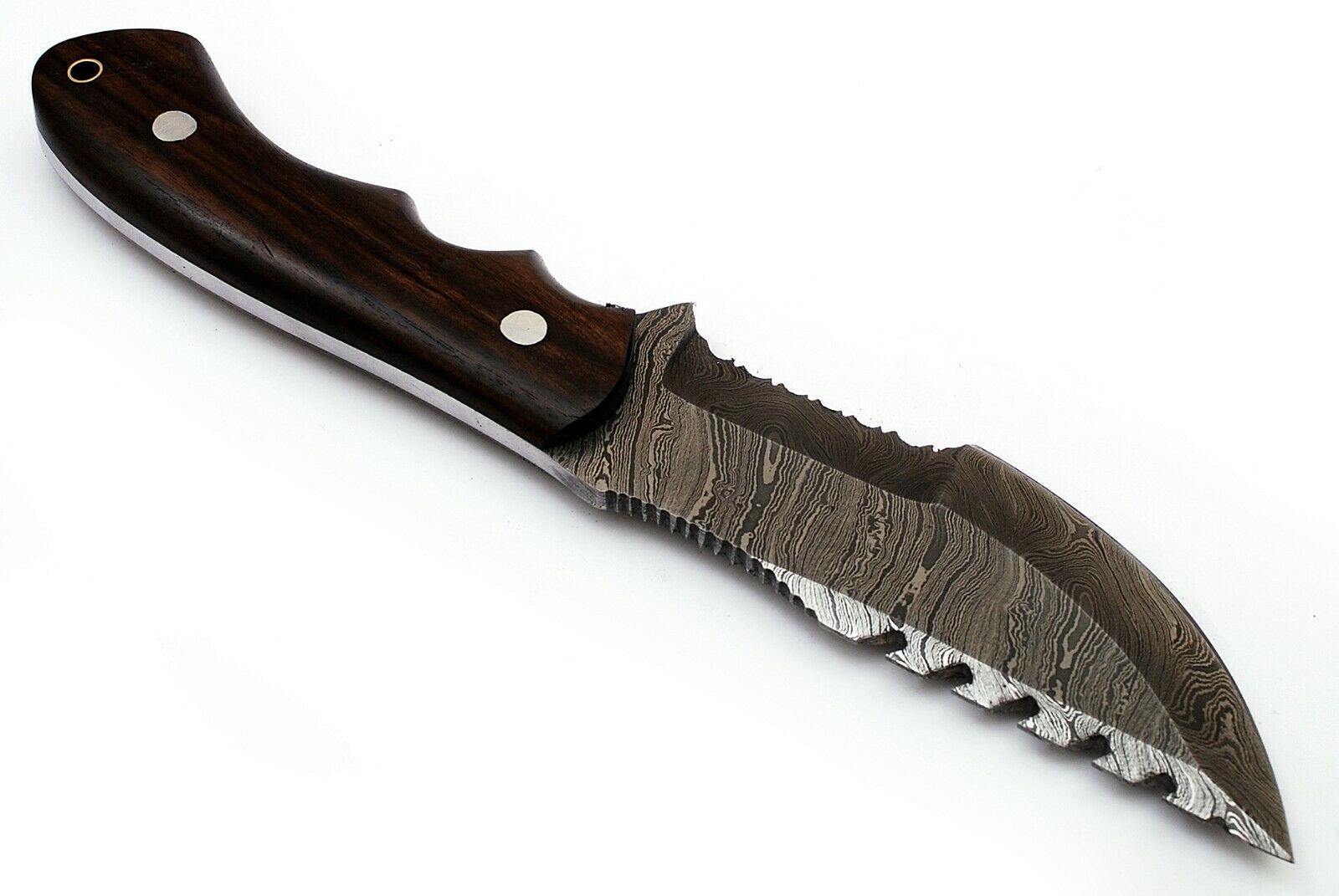 Custom Handcrafted Damascus Steel Tom Brown Tracker Knife - 10" Rosewood Handle with Horizontal Leather Sheath | Survival, Camping, Tactical | KBS Knives