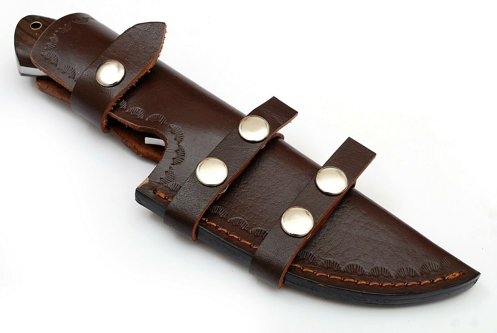 Custom Handcrafted Damascus Steel Tom Brown Tracker Knife - 10" Rosewood Handle with Horizontal Leather Sheath | Survival, Camping, Tactical | KBS Knives