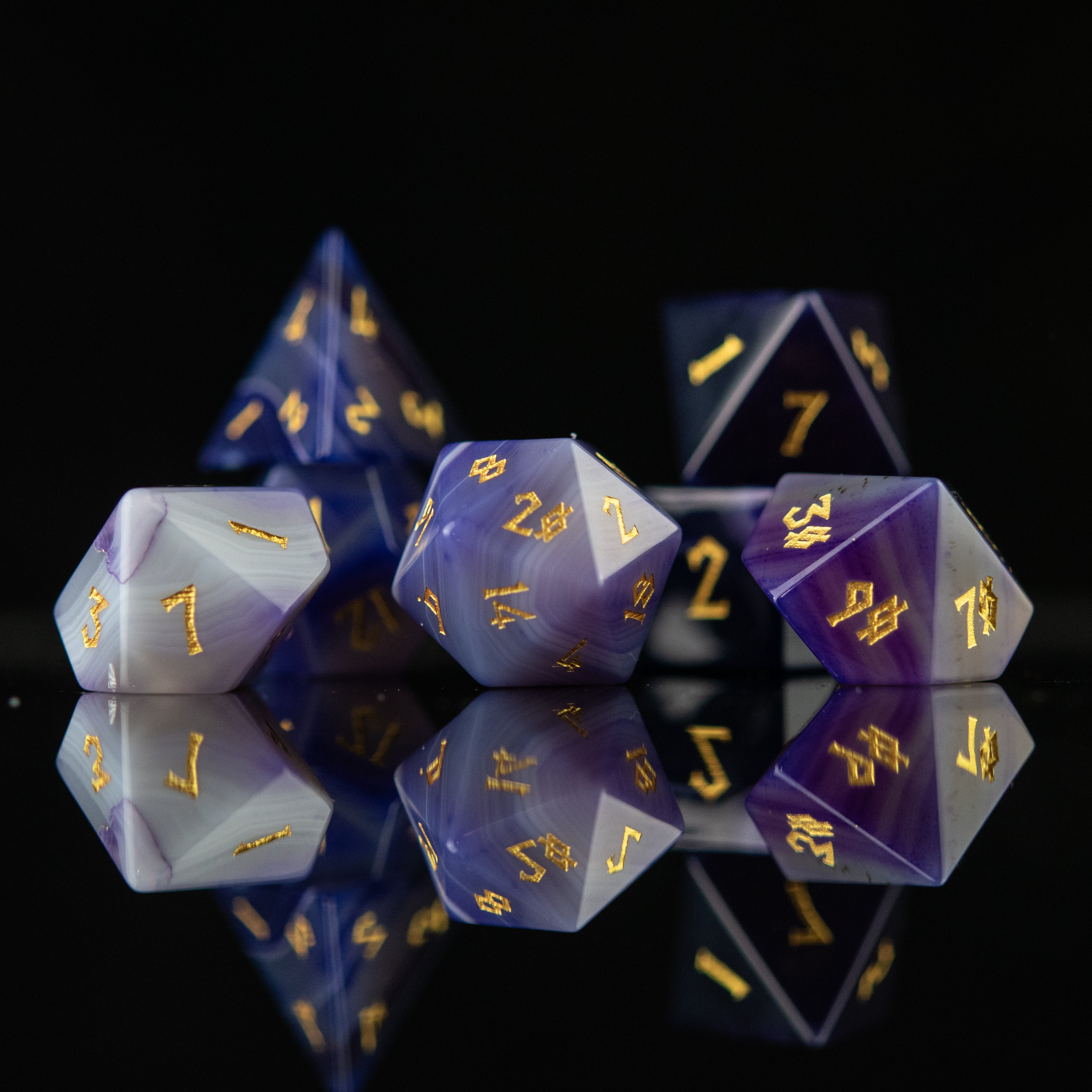 Purple Agate Stone Dice Set