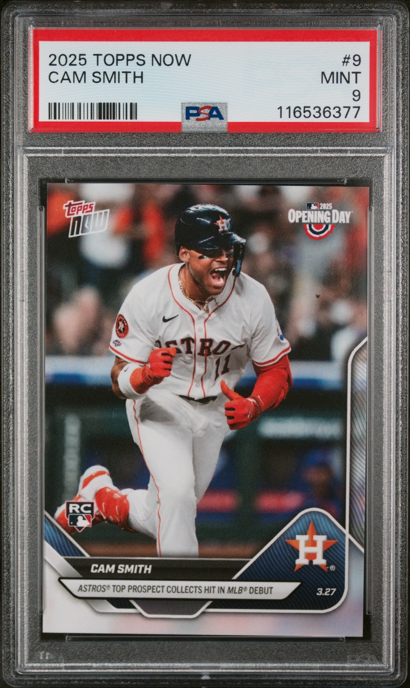 Graded 2025 Topps Now Cam Smith #9 Rookie RC Baseball Card PSA 9 Mint