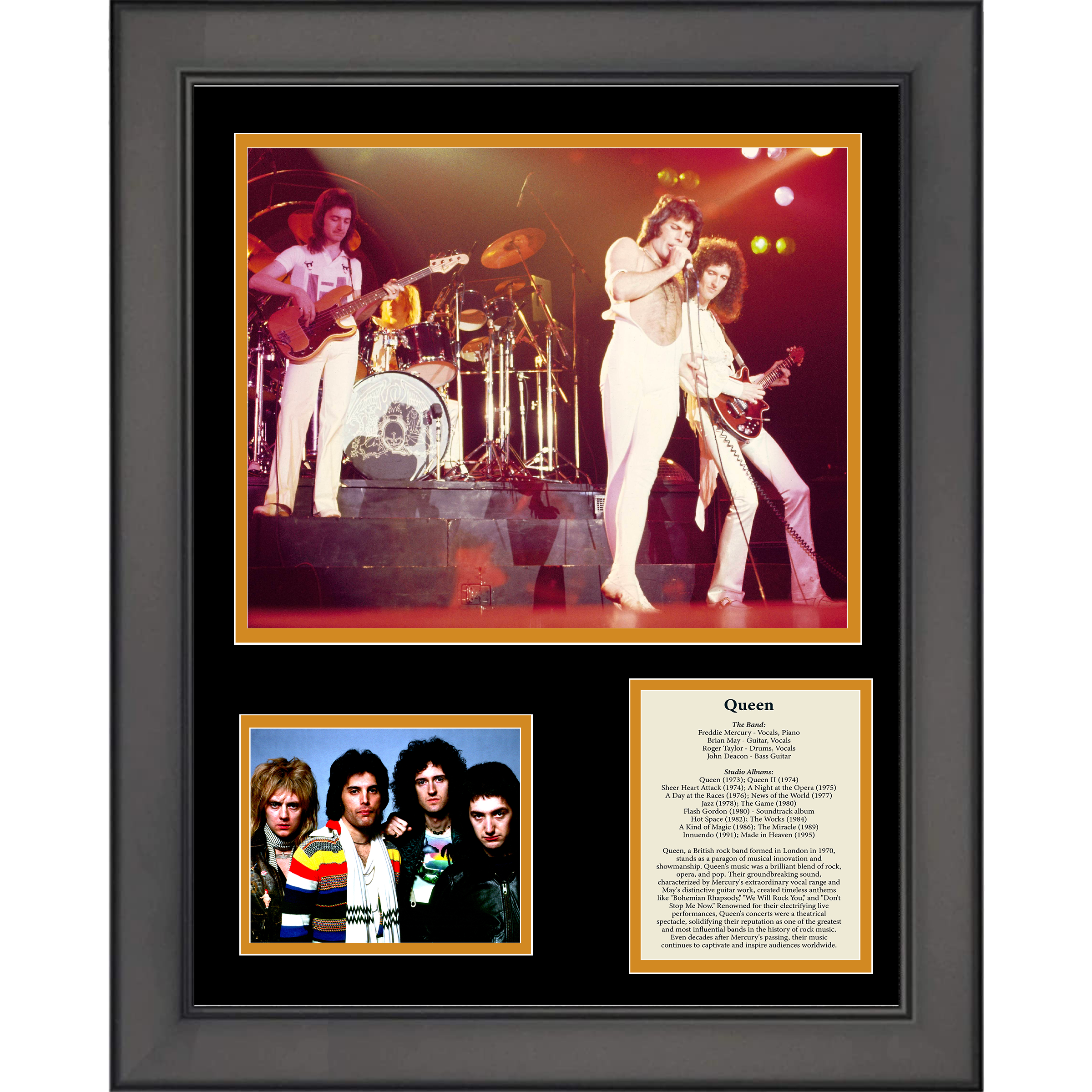 Framed Queen Band Members & Discography 11"x14"Music Three Photo Collage