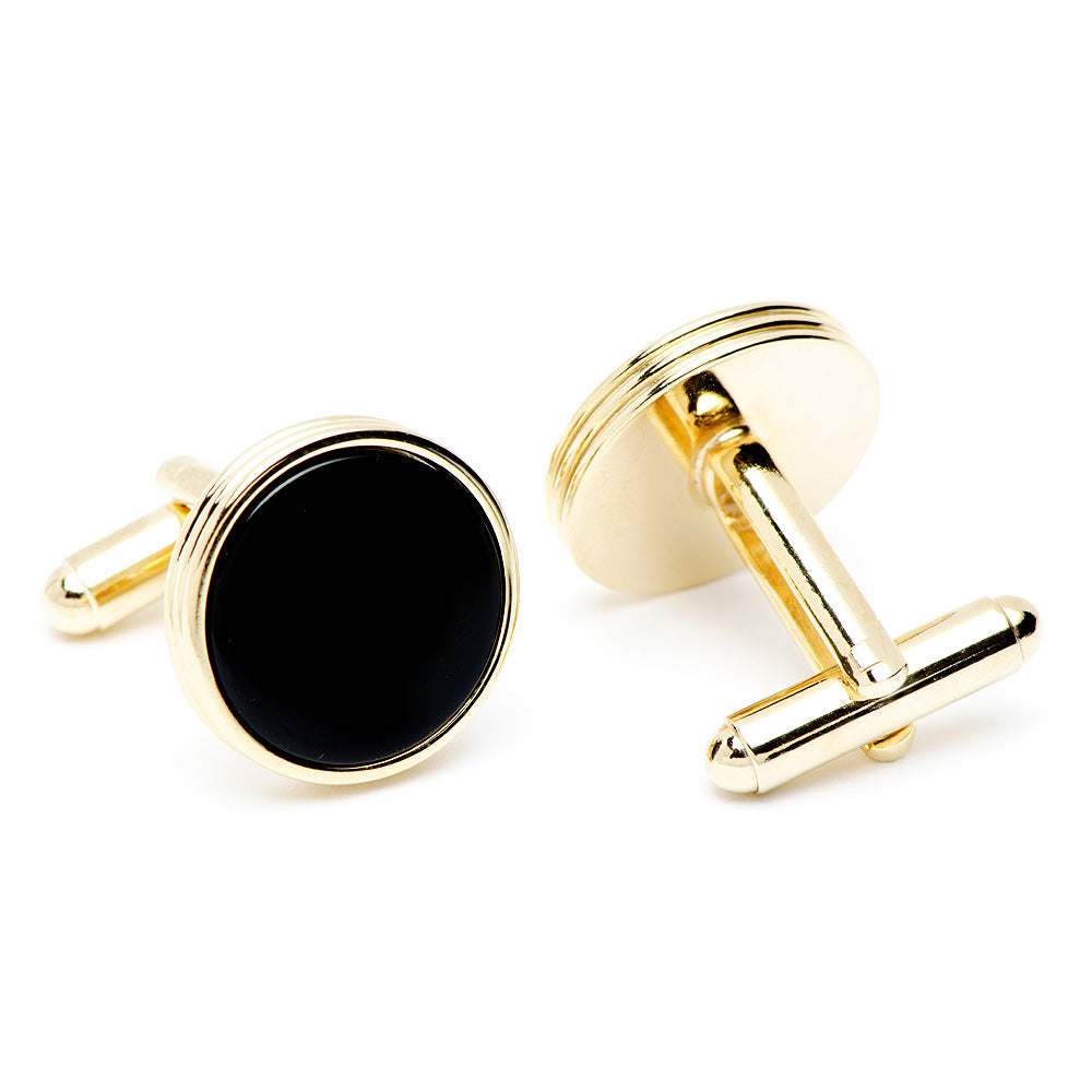 Gold and Onyx Ribbed Cufflinks