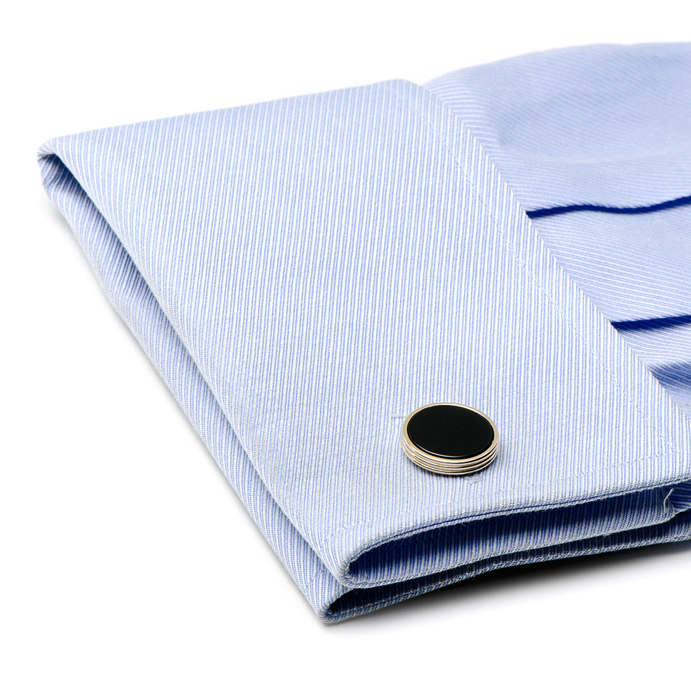 Gold and Onyx Ribbed Cufflinks