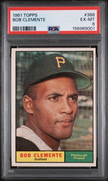 Graded 1961 Topps Bob Roberto Clemente #388 Baseball Card PSA 6 EX-MT