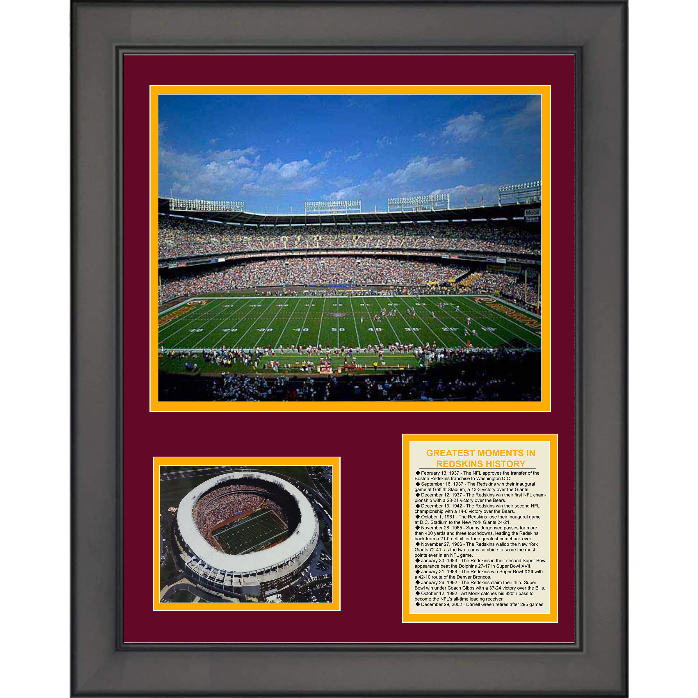 Framed RFK Stadium Washington Commanders History & Greatest Moments 11"x14"Football Three Photo Collage