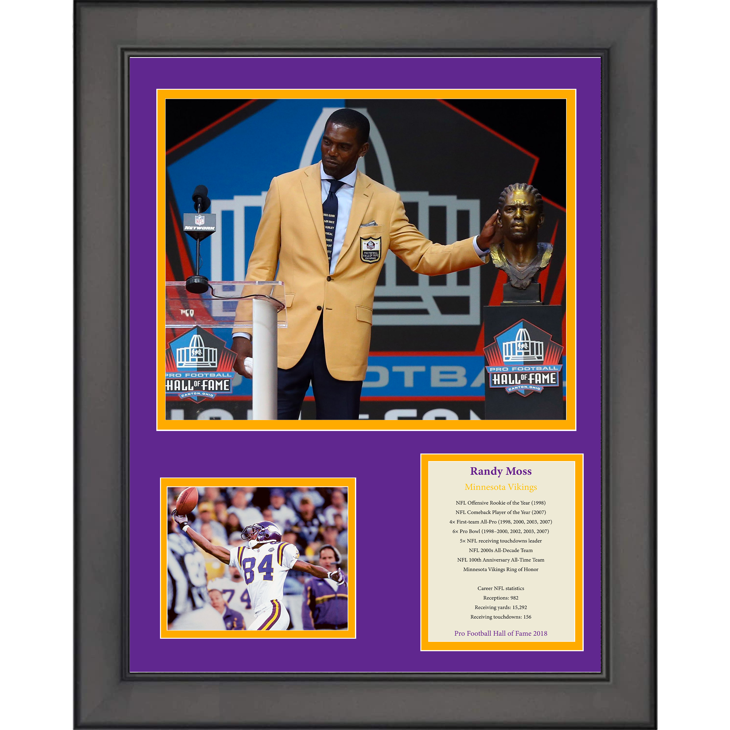 Framed Randy Moss Hall of Fame Minnesota Vikings Football 11"x14"Three Photo Collage