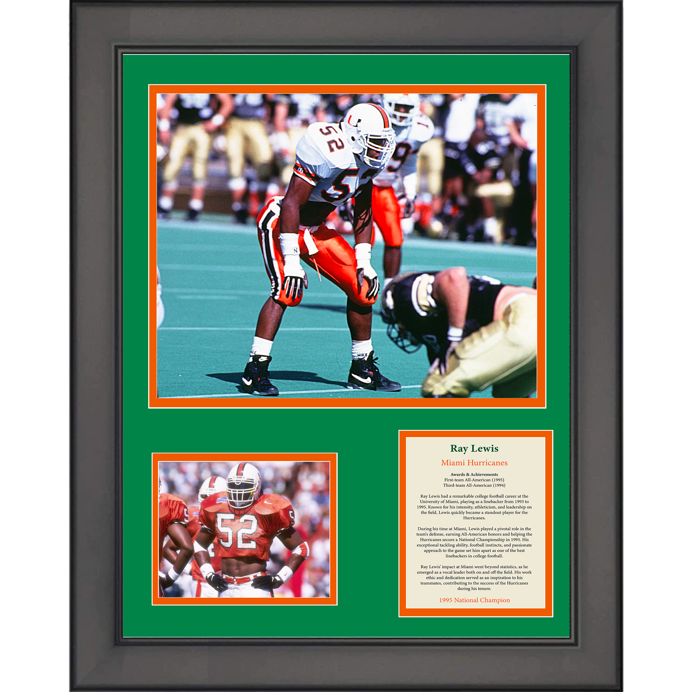 Framed Ray Lewis Miami Hurricanes College Football 11"x14"Three Photo Collage