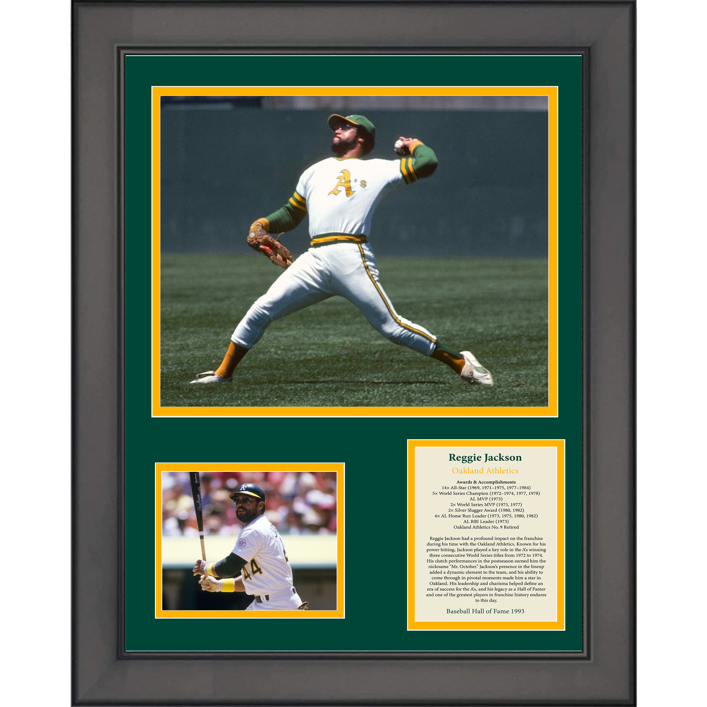 Framed Reggie Jackson Hall of Fame Oakland Athletics A's Baseball 11"x14"Three Photo Collage