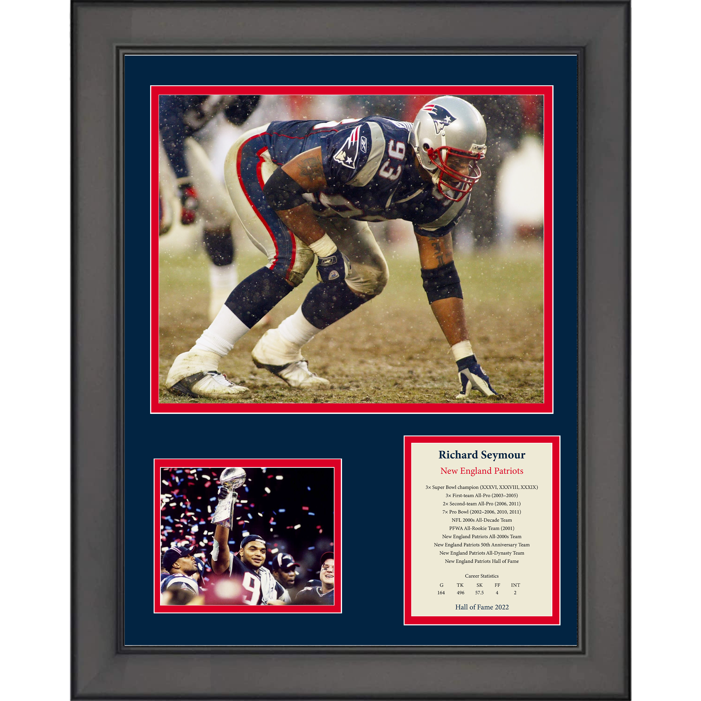 Framed Richard Seymour New England Patriots Football 11"x14"Three Photo Collage