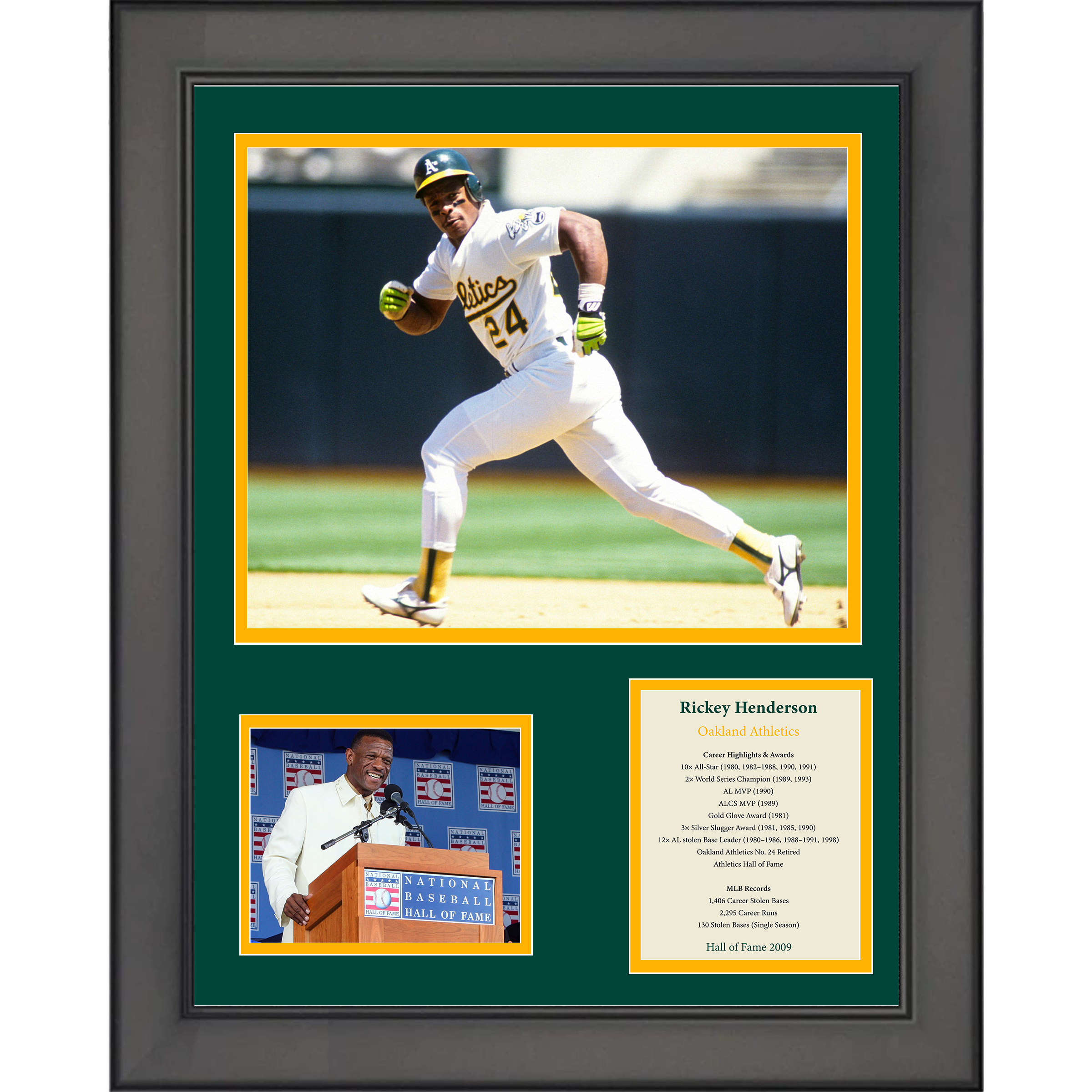 Framed Rickey Henderson Hall of Fame Oakland Athletics Baseball 11"x14"Three Photo Collage