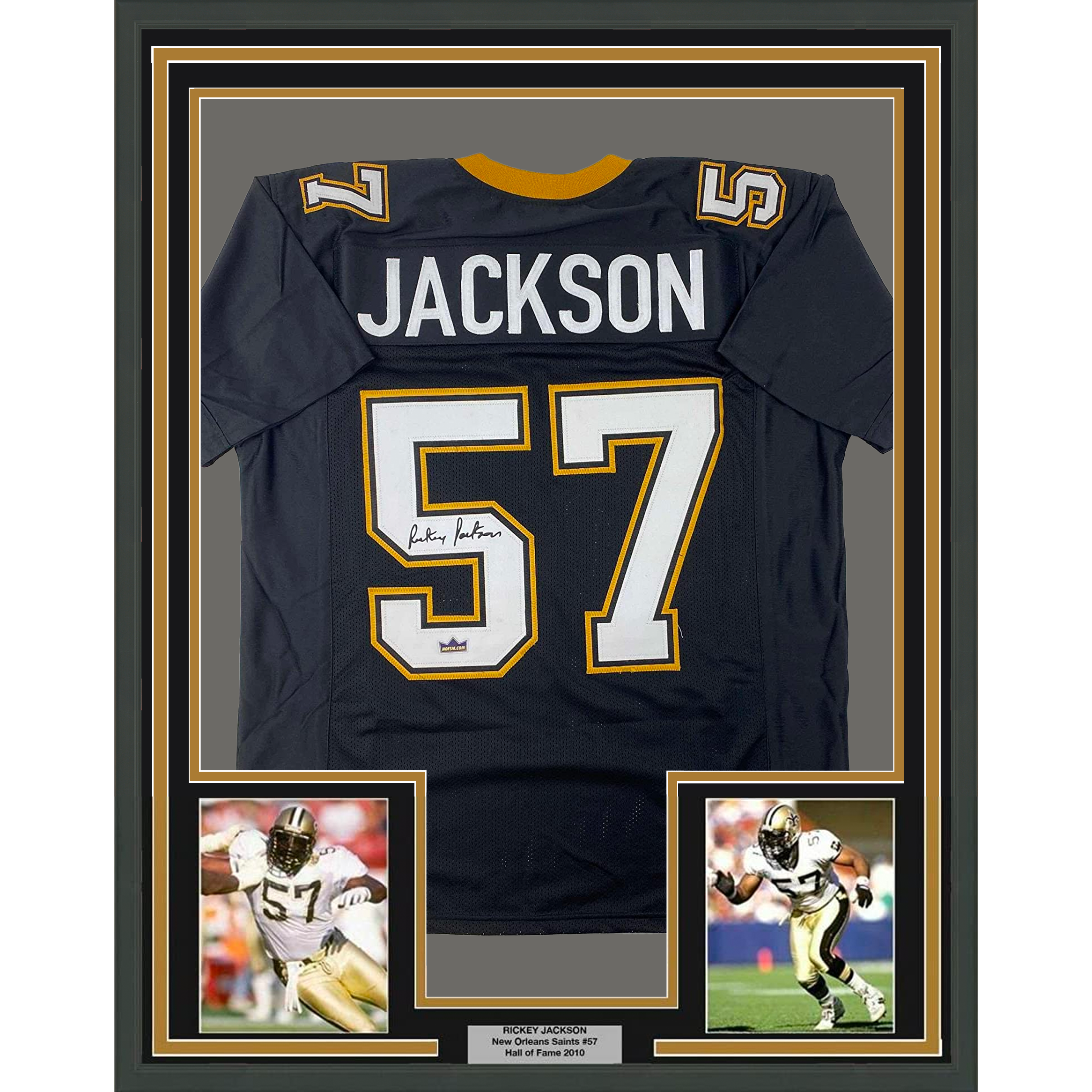 Framed Facsimile Autographed Rickey Jackson 35x39 New Orleans Black Reprint Laser Auto Football Jersey