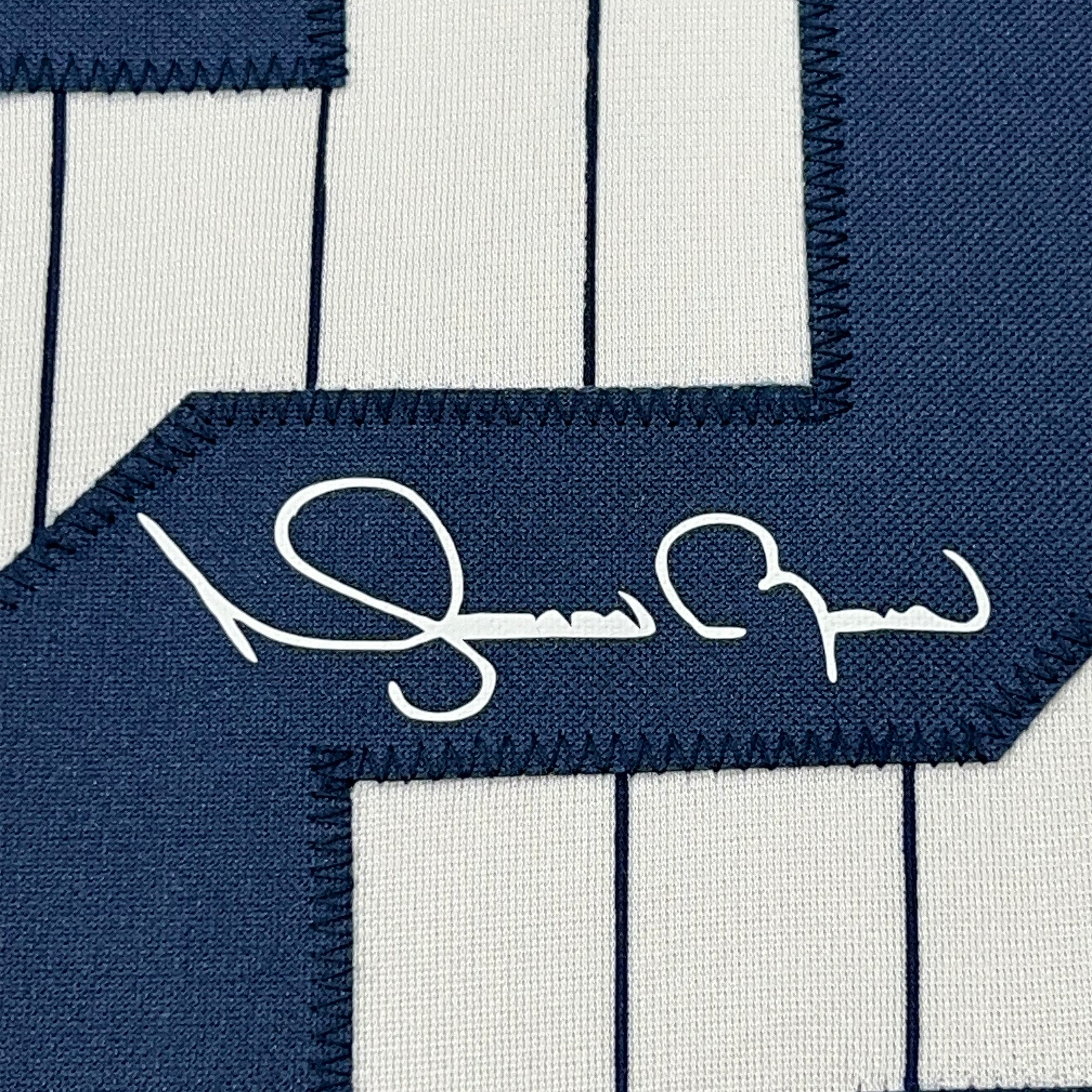 Framed Facsimile Autographed Mariano Rivera 35x39 New York Pinstripe Reprint Laser Auto Baseball Jersey