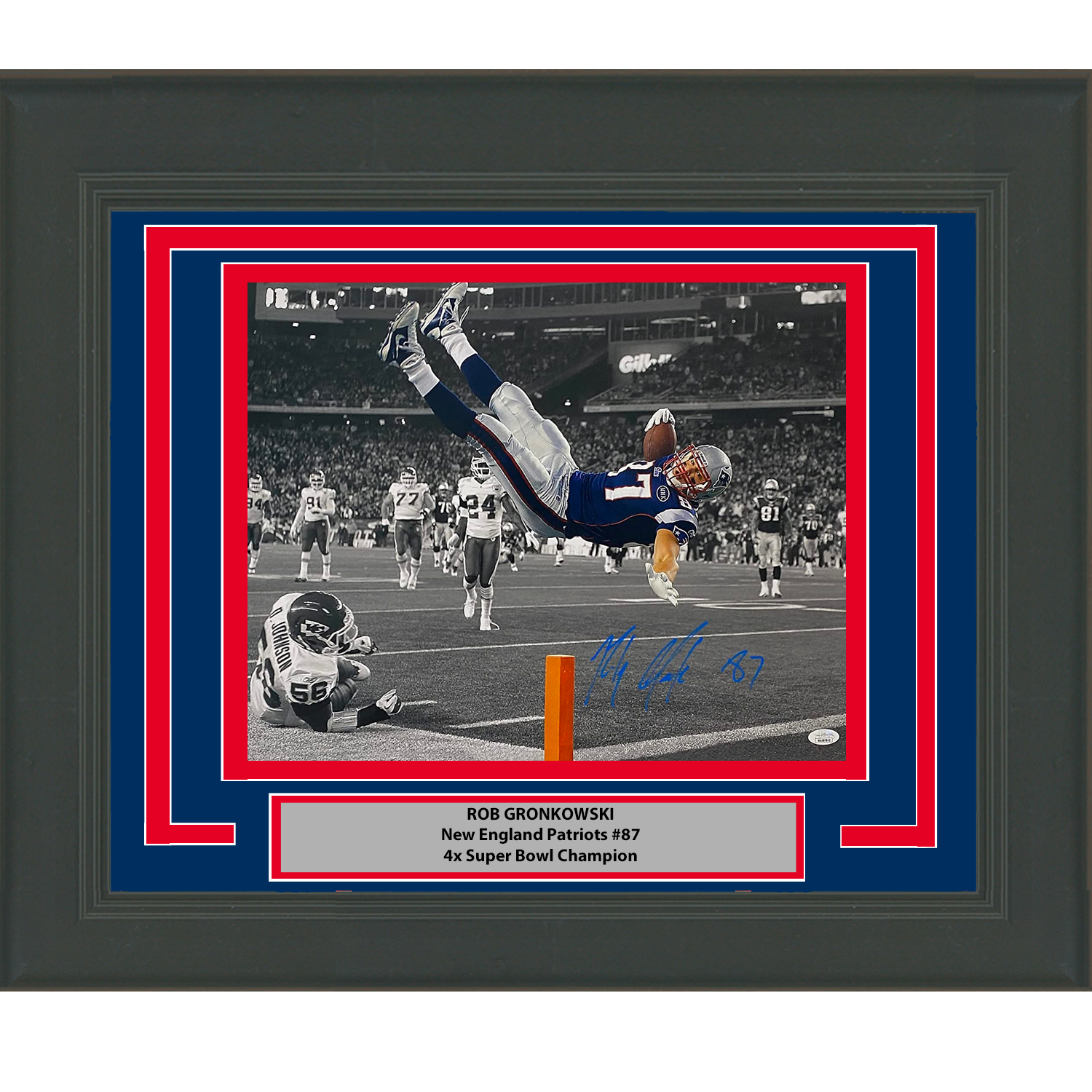 Framed Autographed/Signed Rob Gronkowski New England Patriots 16x20 Football Photo JSA COA