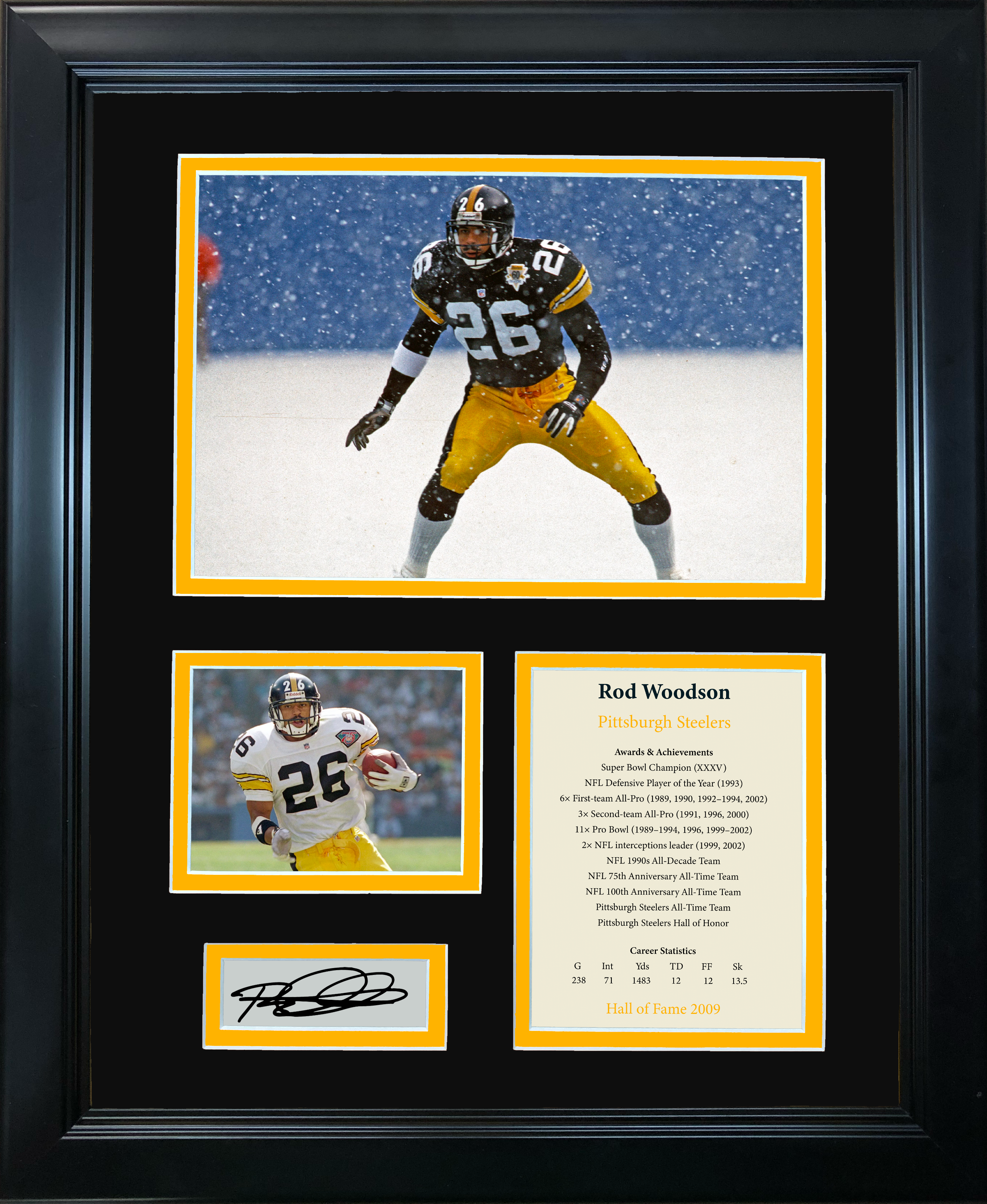 Framed Rod Woodson Hall of Fame Facsimile Laser Engraved Signature Auto Pittsburgh Steelers 11"x14"Photo Sig Collage