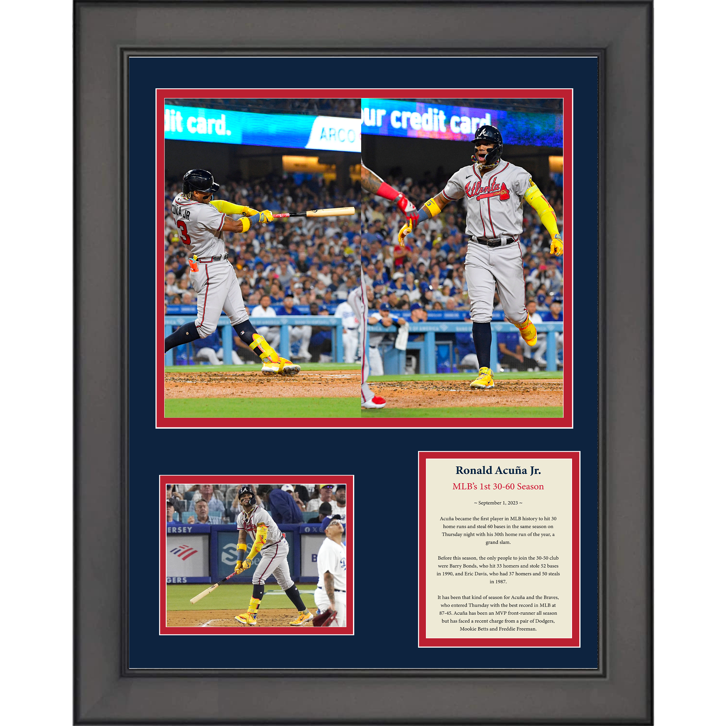 Framed Ronald Acuna Jr. MLB's First 30-60 Season Atlanta Braves Baseball 11"x14" Three Photo Collage