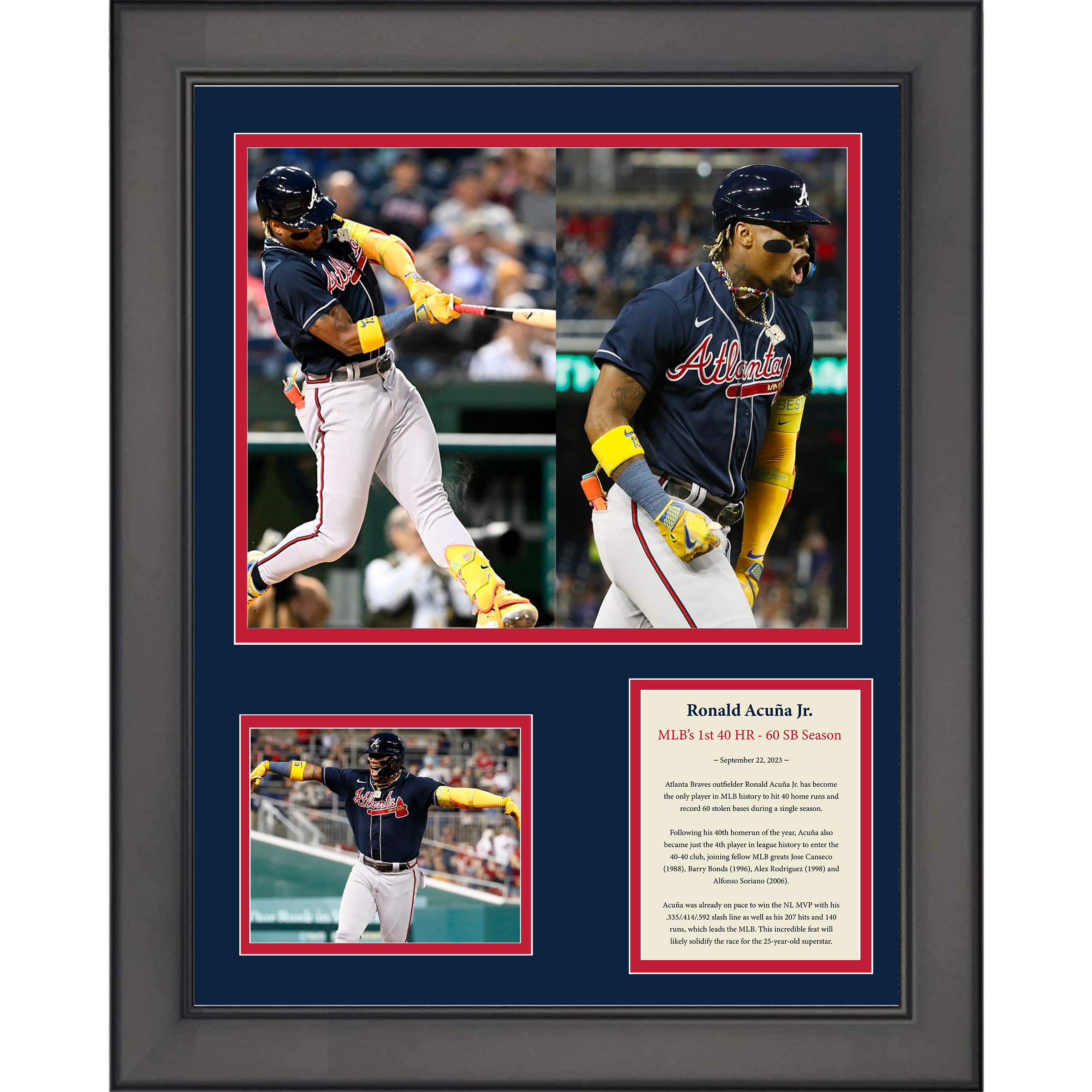 Framed Ronald Acuna Jr. MLB's First 40-60 Season Baseball 11"x14" Three Photo Collage