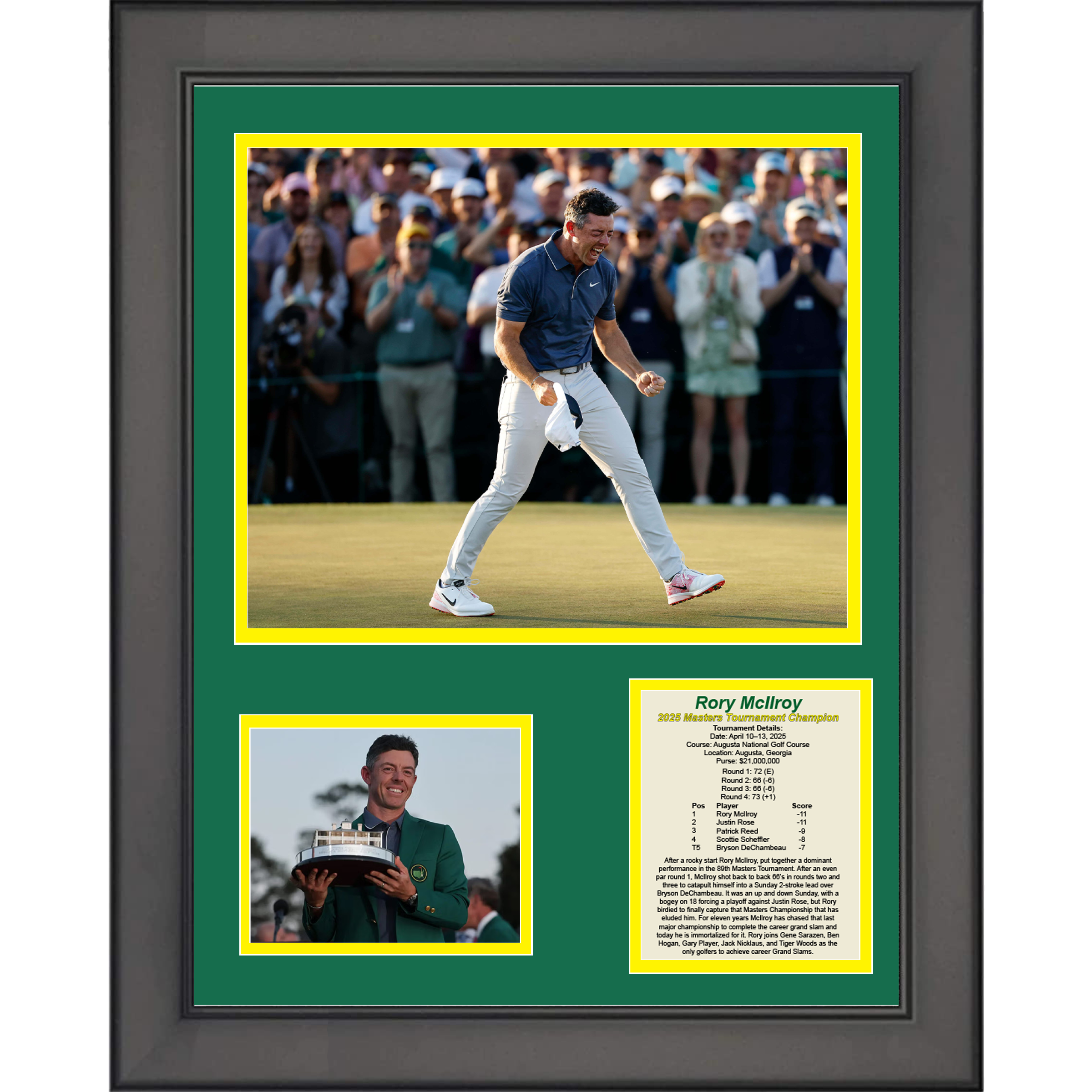 Framed Rory McIlroy 2025 Masters Tournament Champion Augusta National PGA Tour 11"x14" Golf Three Photo Collage