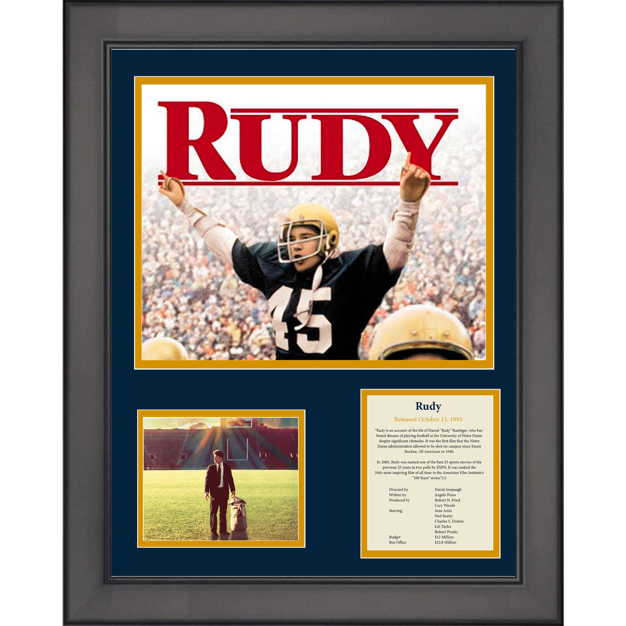 Framed Rudy Ruettiger Notre Dame Football Movie 11"x14"Three Photo Collage