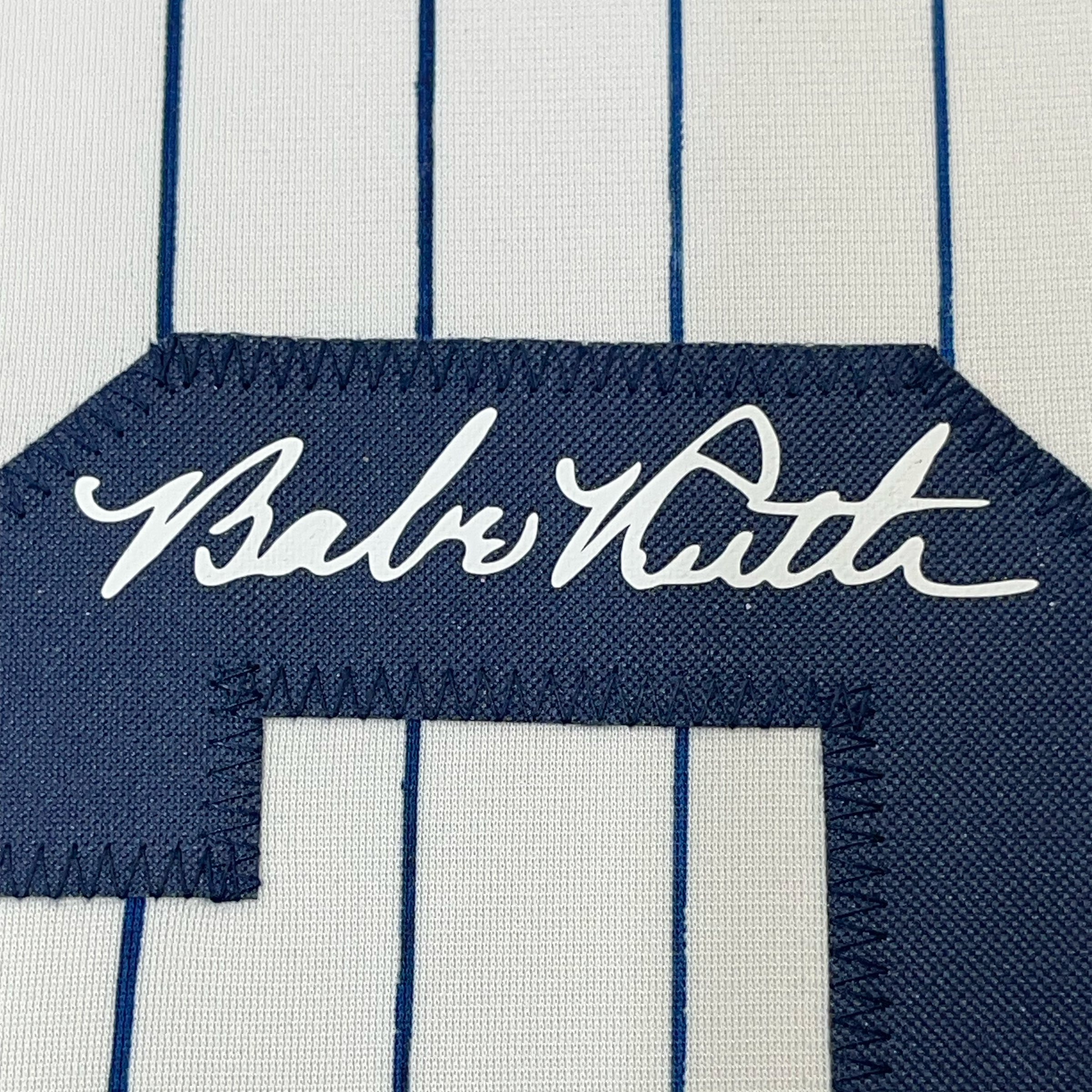 Framed Facsimile Autographed Babe Ruth 35x39 New York Pinstripe Reprint Laser Auto Baseball Jersey