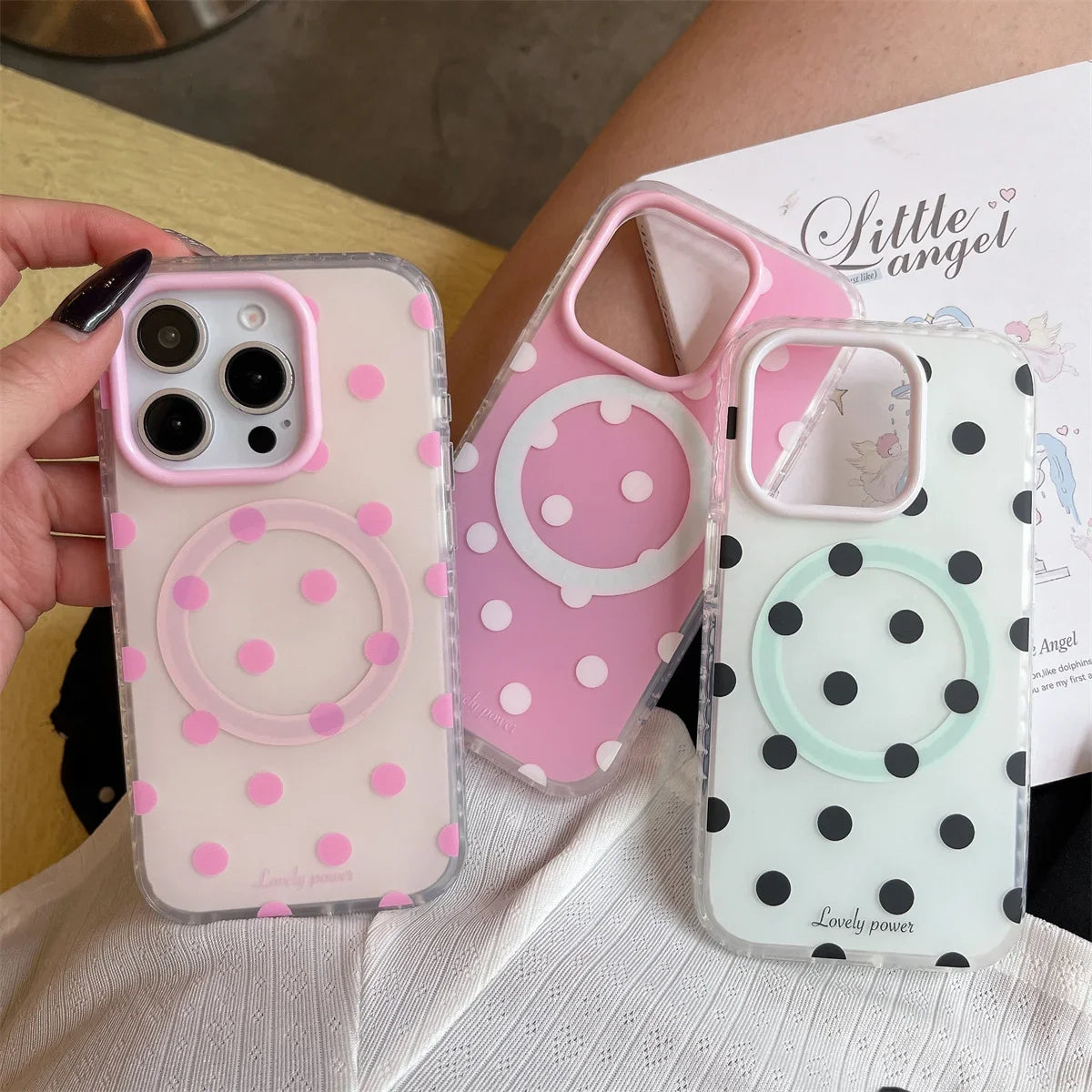 Fashion Simple Pink Polka Dot Magnetic Phone Case For iPhone