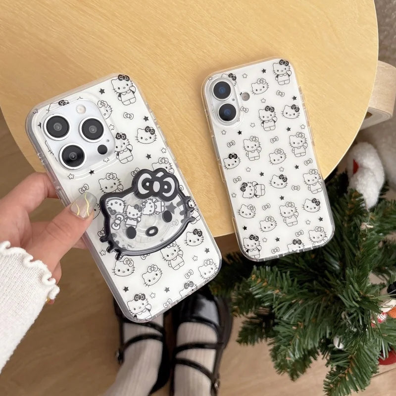 Cute Full Screen Cartoon Star Hello Kitty Cat Phone Case For iPhone