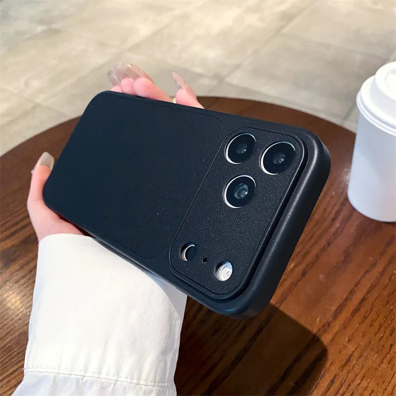 Luxury Solid Colors Large Window Leather Texture Phone Case For iPhone