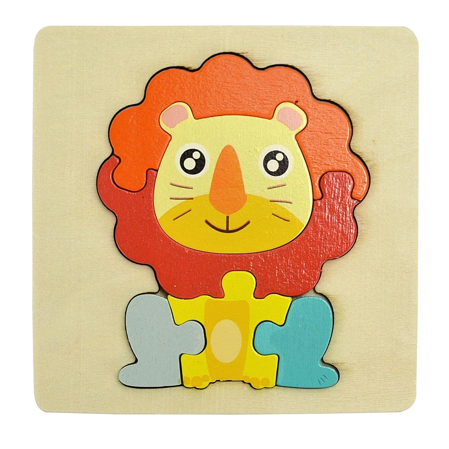 Montessori Wooden Cartoon Animal Puzzles – Early Learning Toy Set