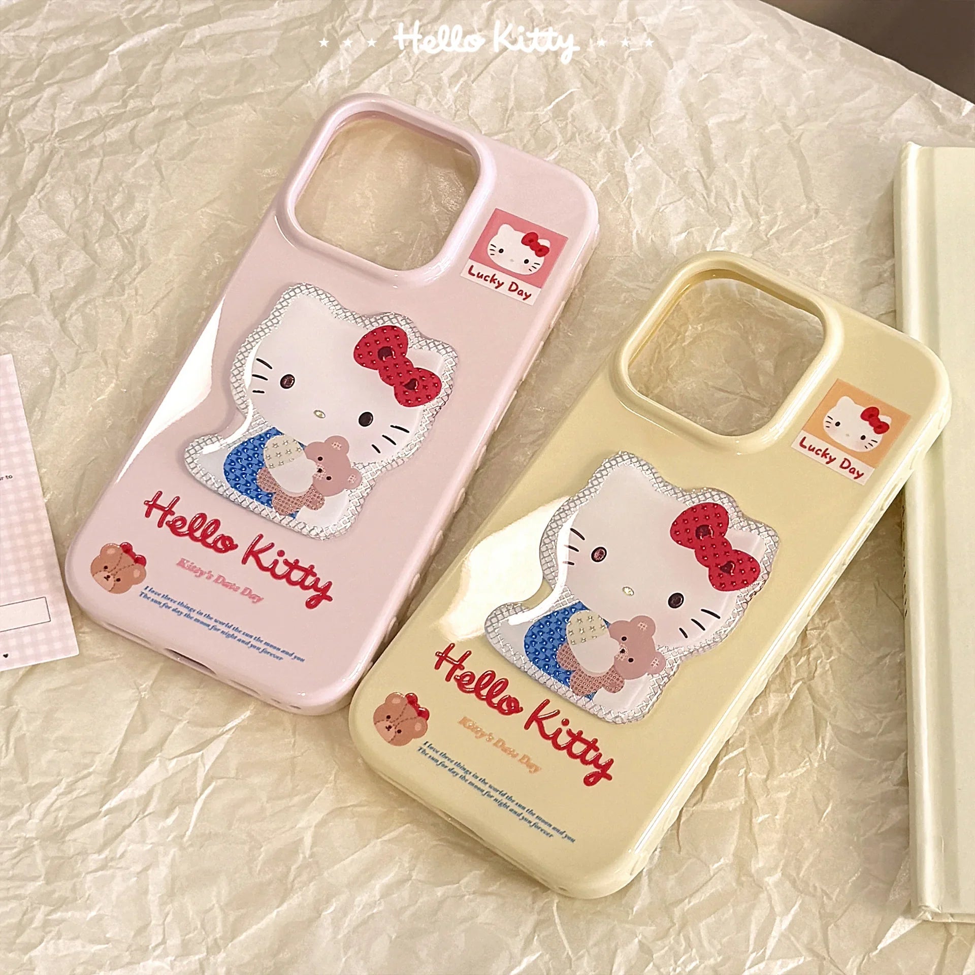 Korean 3D Cartoon Hello Kitty With Wrist Chain Soft Phone Case For iPhone