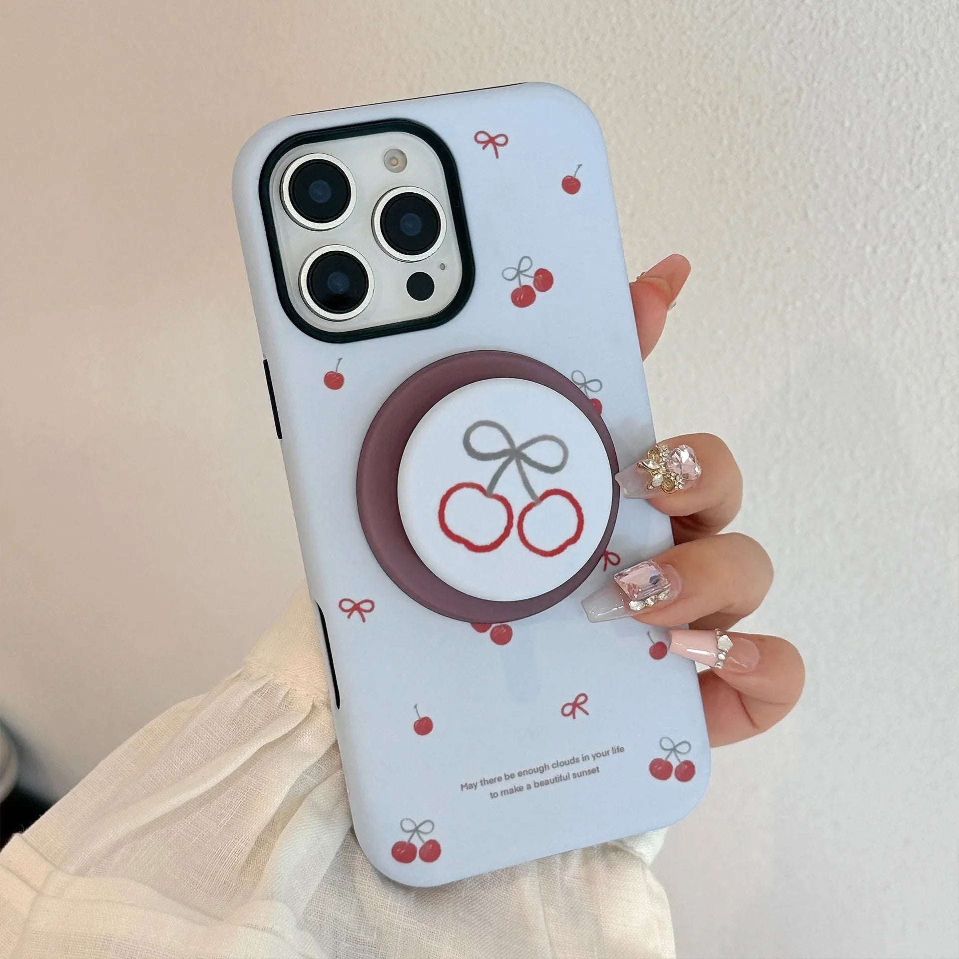 Korea Cute Cartoon Cherry Magnetic Stand Holder Phone Case For iPhone