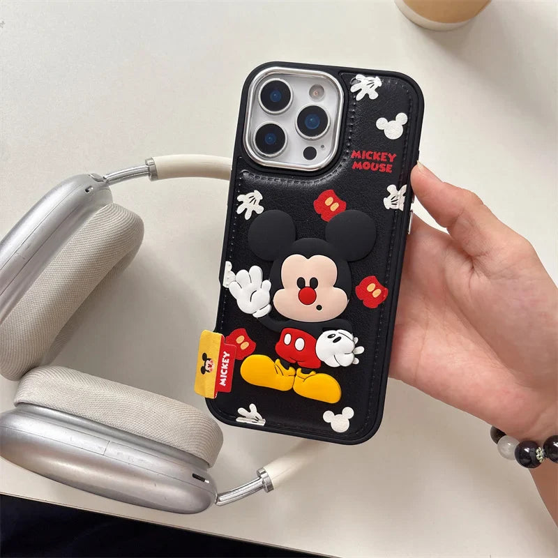 Kawaii Cartoon Mickey Leather Phone Case For iPhone