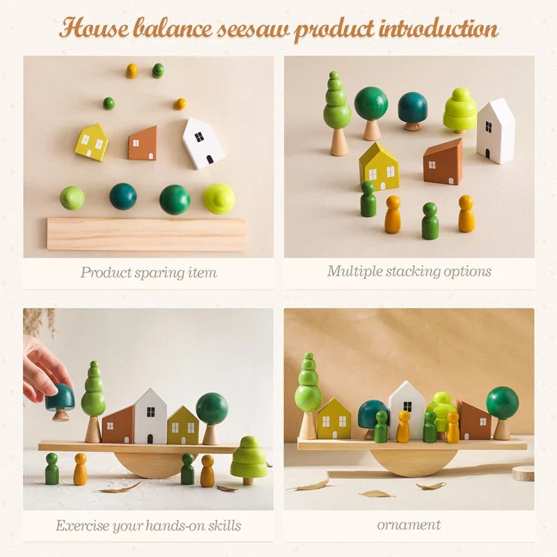 Wooden Objects Balance Board – Stacking & Threading Toy