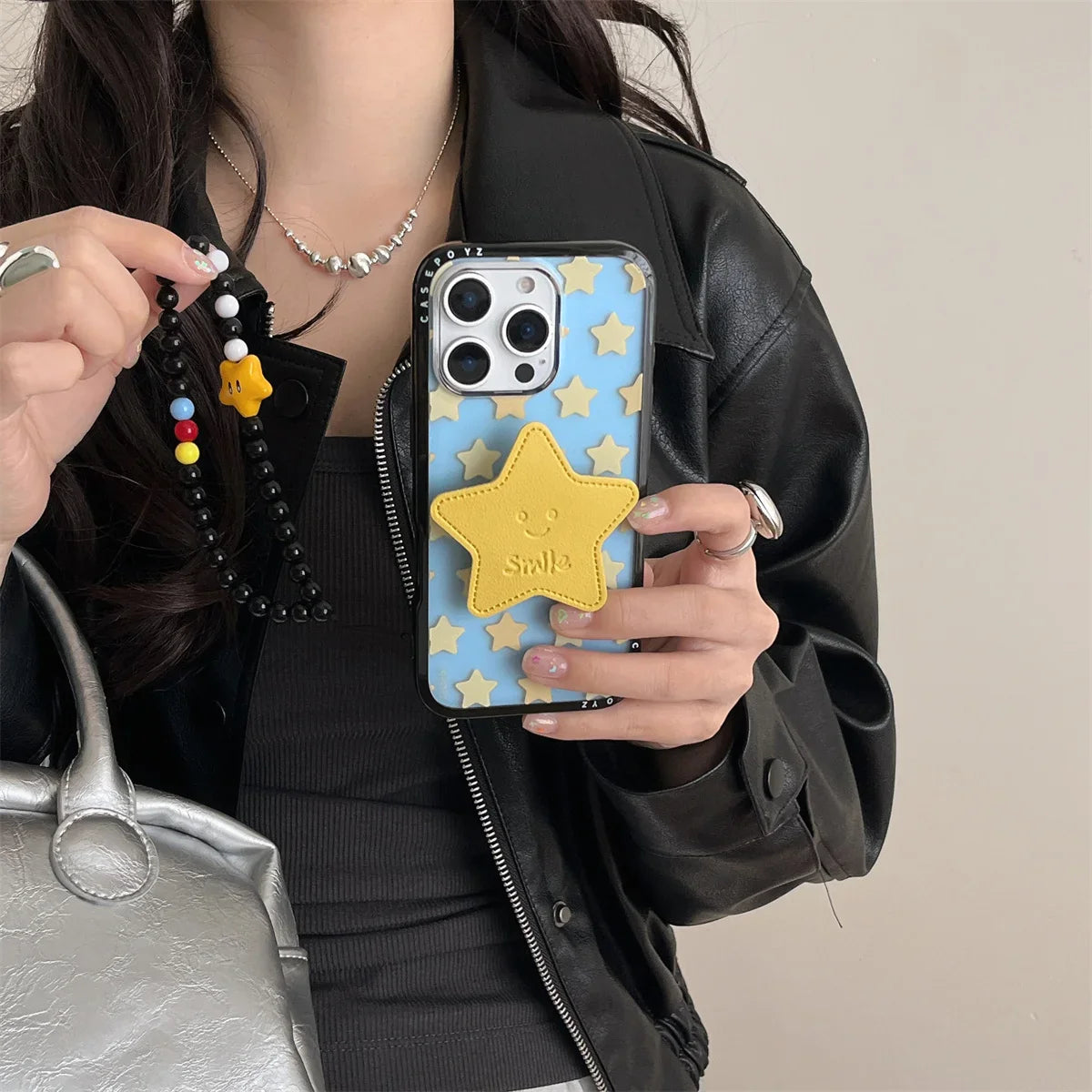 Cute New Yellow Five-Pointed Star Bracket Lanyard Phone Case For iPhone