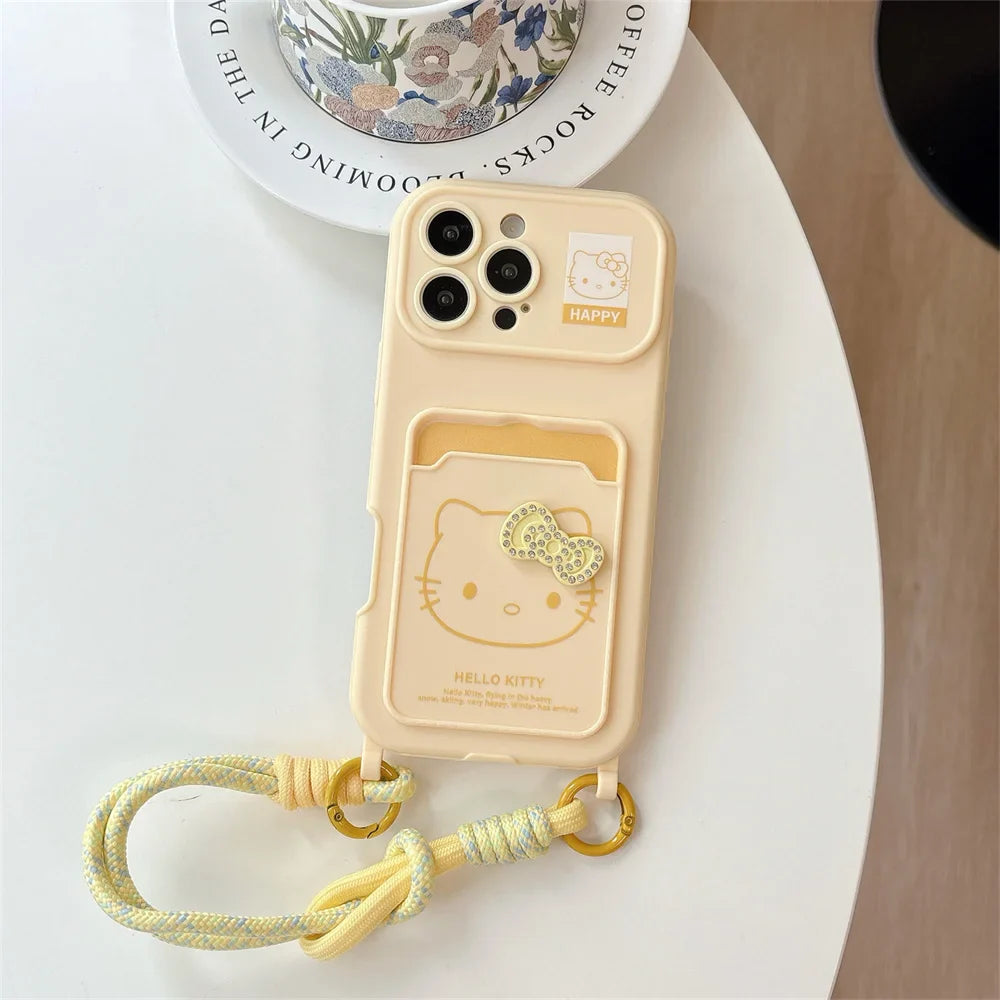 Crossbody Lanyard Hello Kitty Slot Card Bag Phone Case For iPhone