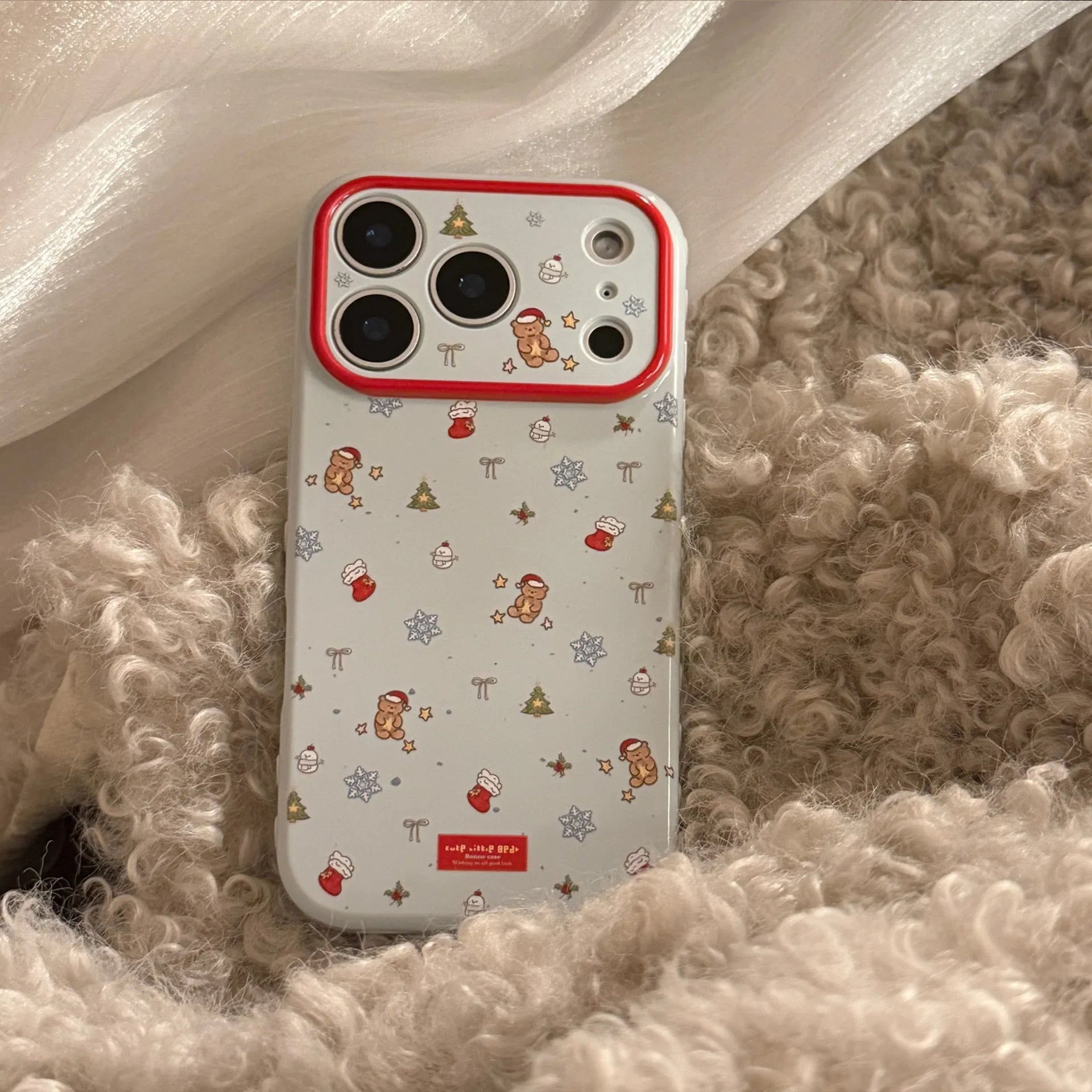 Cute Cartoon Christmas Sock Quicksand Shake Holder Phone Case For iPhone