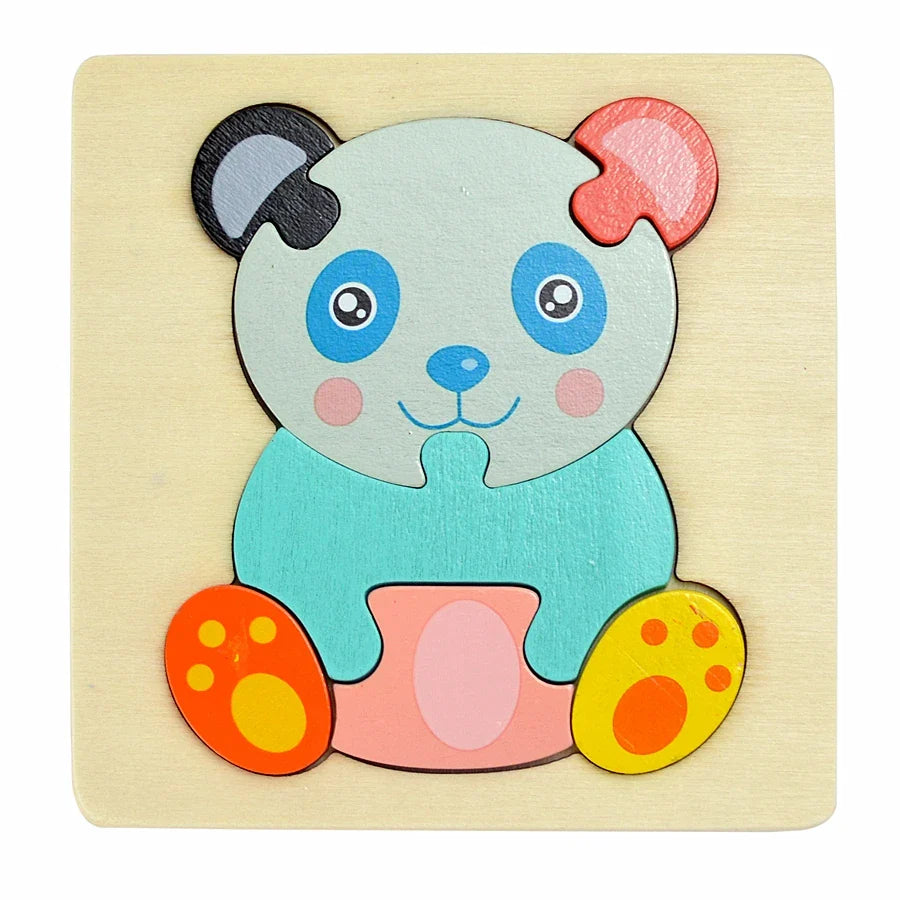 Montessori Wooden Cartoon Animal Puzzles – Early Learning Toy Set