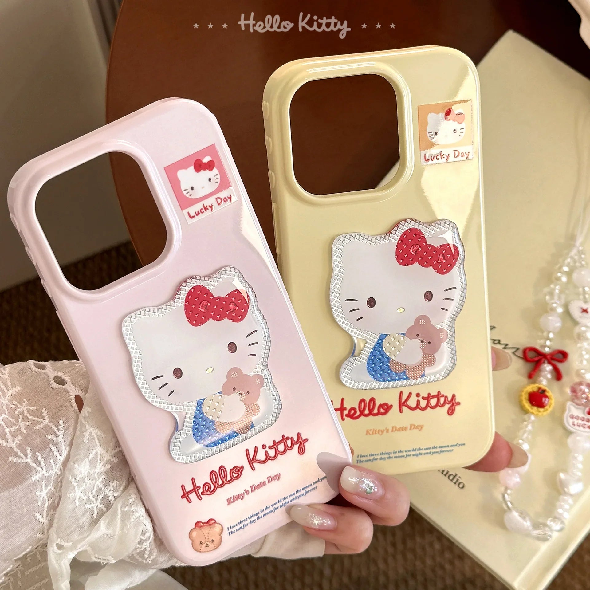 Korean 3D Cartoon Hello Kitty With Wrist Chain Soft Phone Case For iPhone
