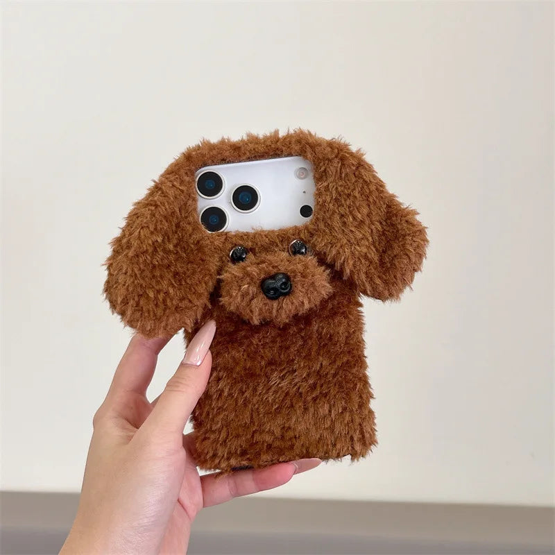 3D Cartoon Teddy Puppy Plush Phone Case For iPhone
