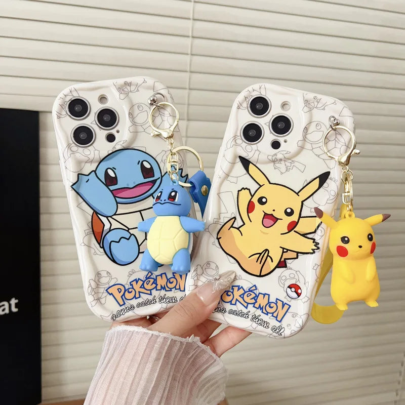 Cartoon Pikachu Gengar Wave Phone Case With Keychain For iPhone