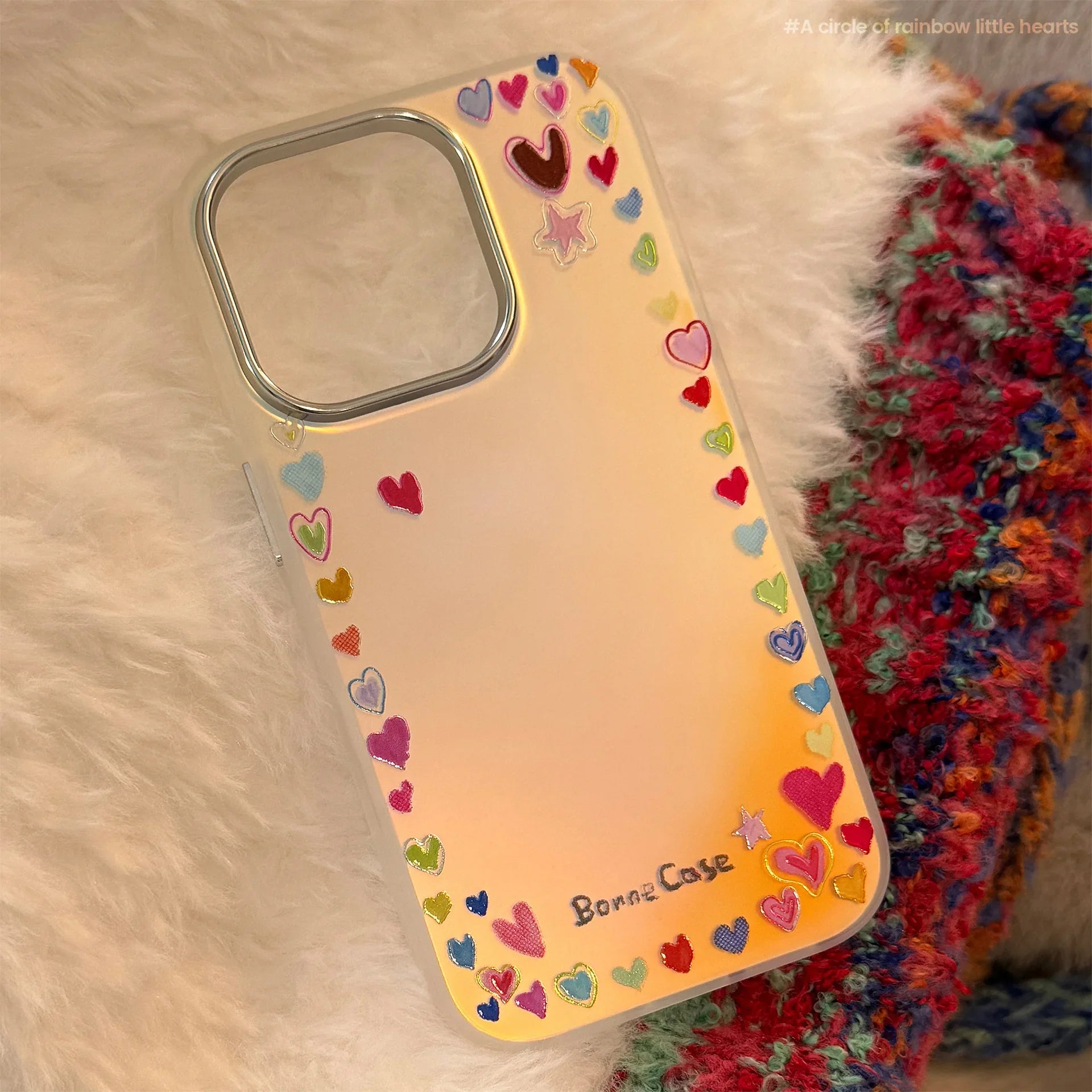Korean Gilding Colorful Love Heart Laser Phone Case For iPhone