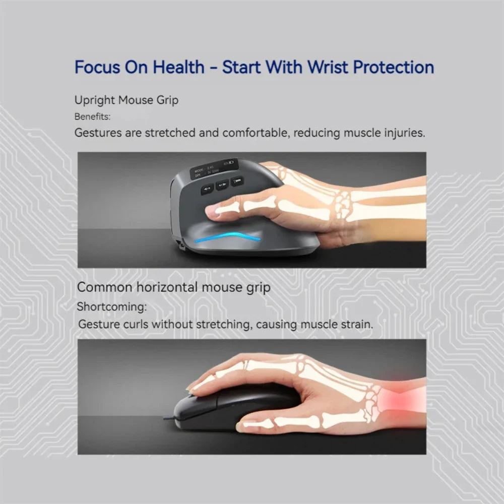 Dual Mode Wireless Adjustable DPI Vertical Office Mouse