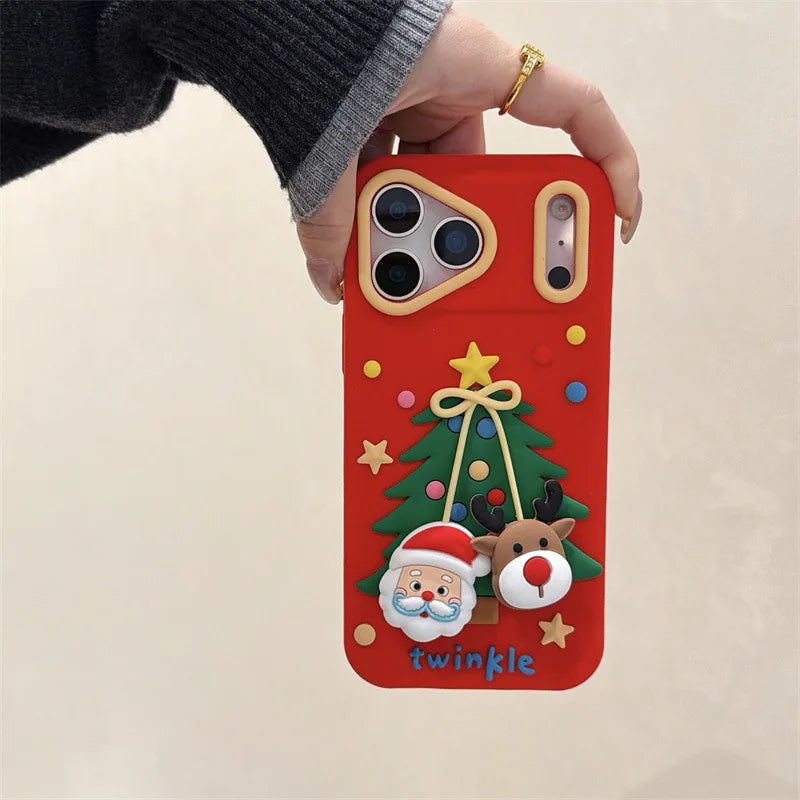 Cartoon Santa Claus Elk Bow Pendant Christmas Tree Silicone Soft Phone Case For iPhone