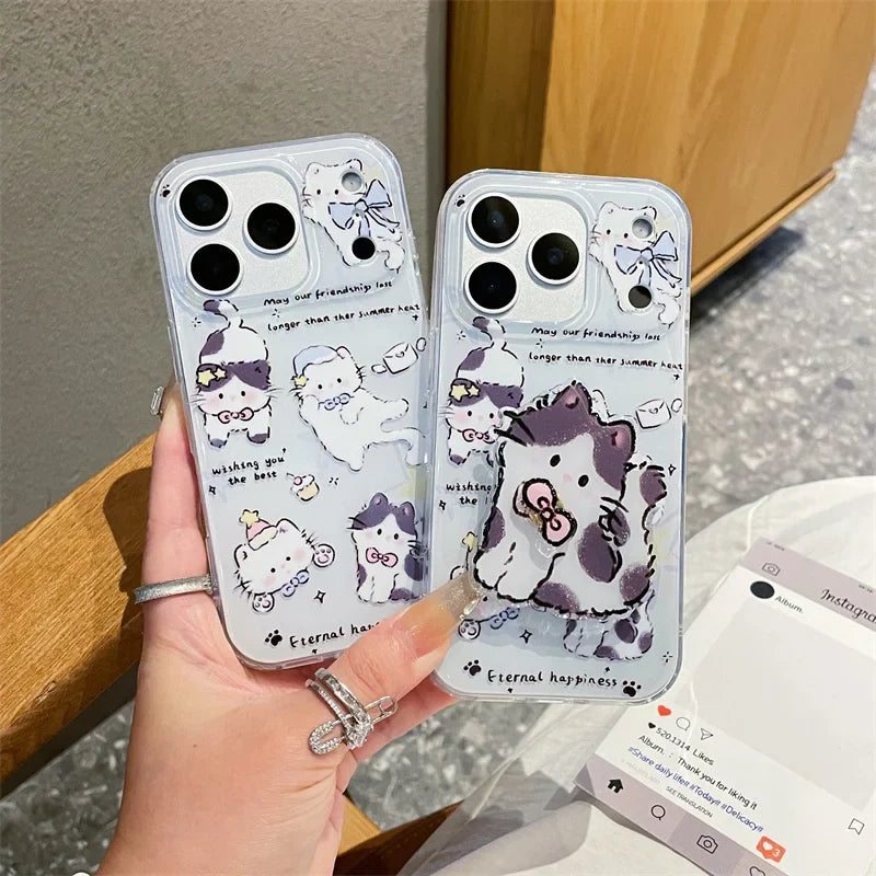Korean Cute Cartoon Cat Phone Case For iPhone