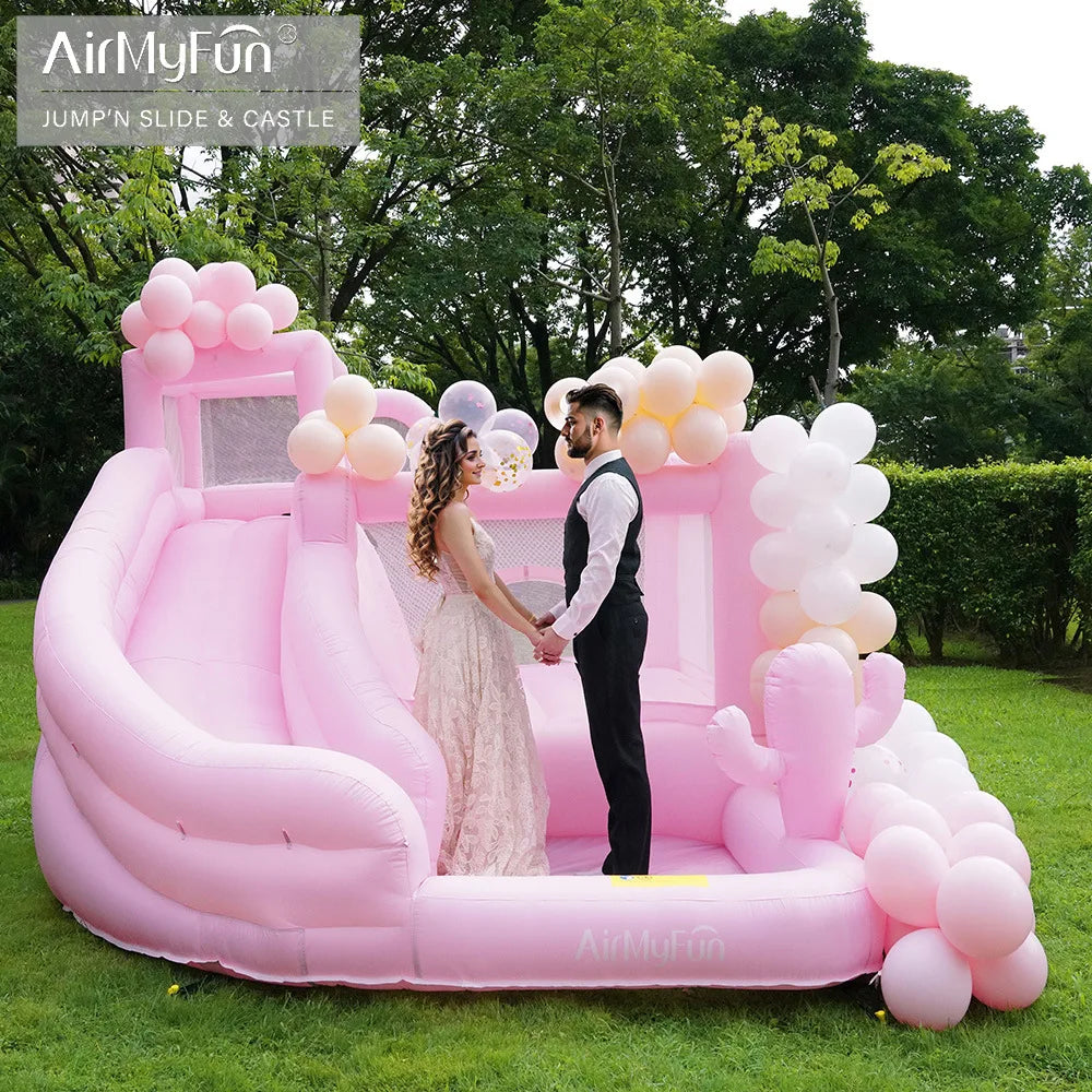 Pink Inflatable Bounce House – Pastel Kids Jumping Castle for Parties & Weddings