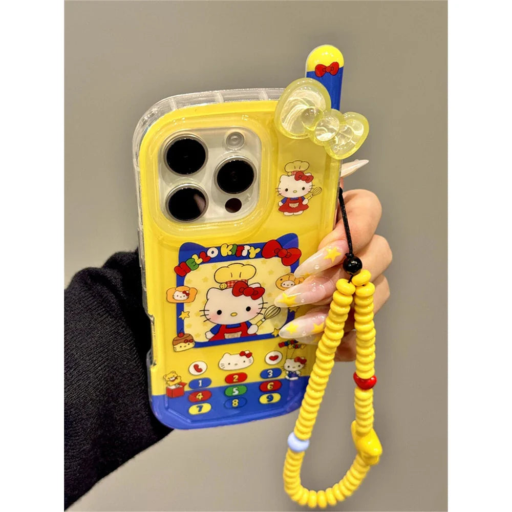 ins Cute Hello Kitty Bow Telephone Phone Case For iPhone