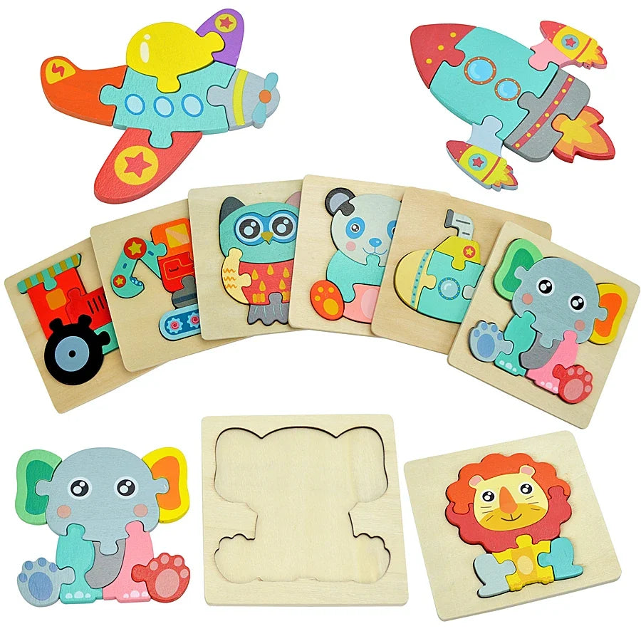Montessori Wooden Cartoon Animal Puzzles – Early Learning Toy Set