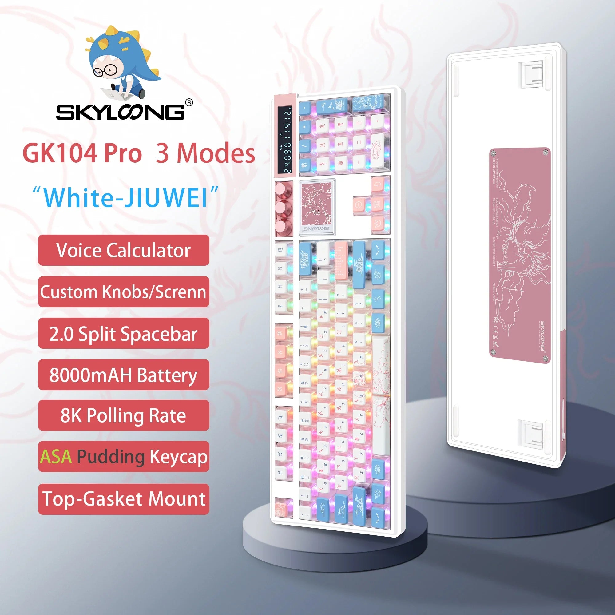 Wireless Mechanical Keyboard with 3.0 Screen 3 Knobs Hot-Swappable Silent Switch PBT keycaps