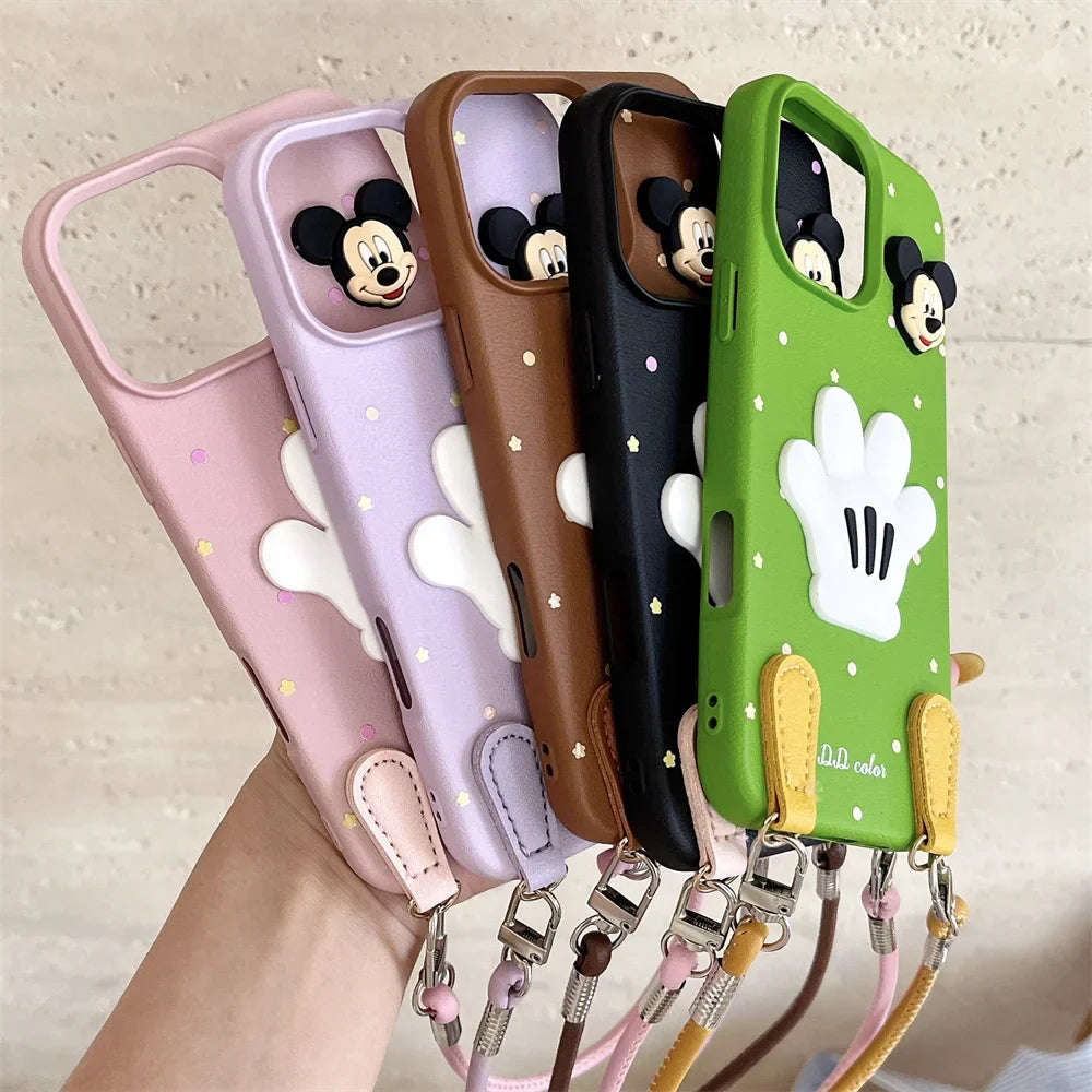 Luxury Wristband Lanyard Mickey Leather Phone Case For iPhone