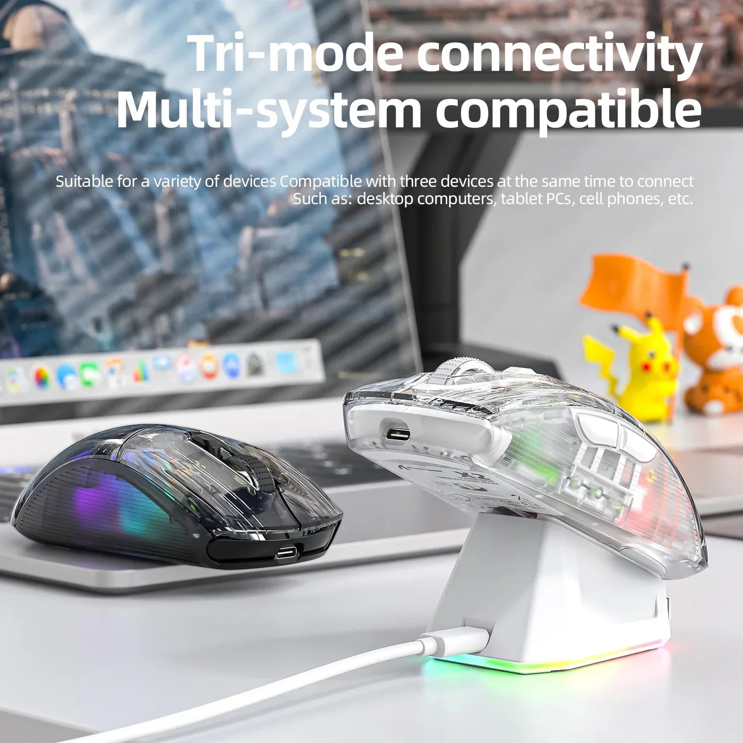 RGB Dual Mode Bluetooth Wireless Transparent Mouse