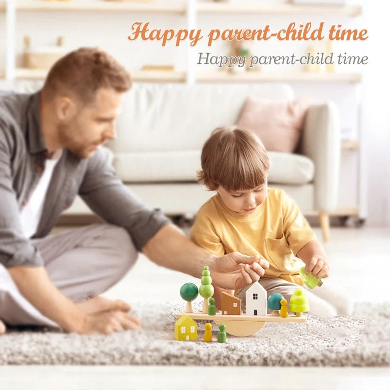 Wooden Objects Balance Board – Stacking & Threading Toy