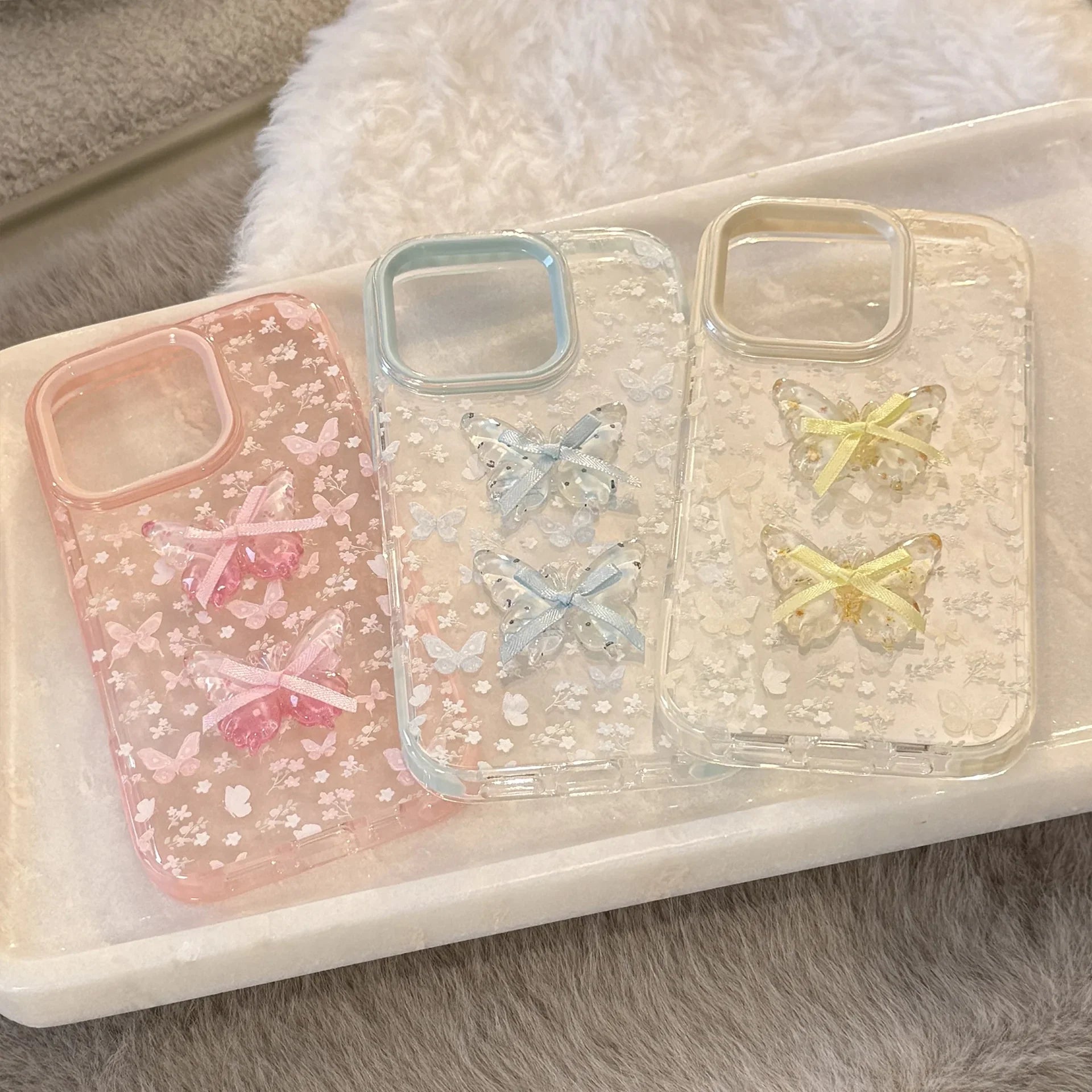Korean Full Screen Flowers 3D Butterfly Bowknot Soft Phone Case For iPhone